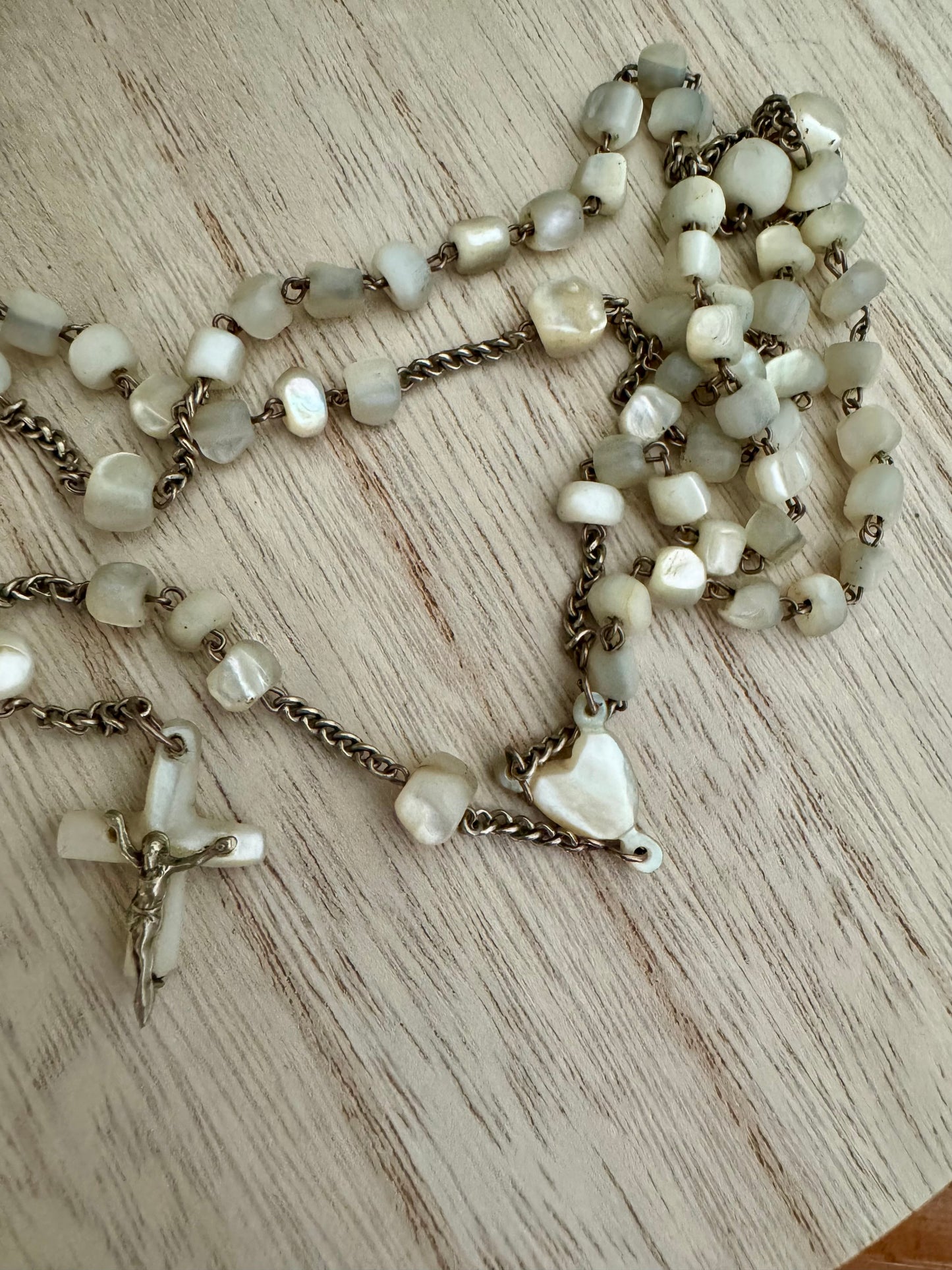 Vintage 1950’s White Abalone Rosary – 14"