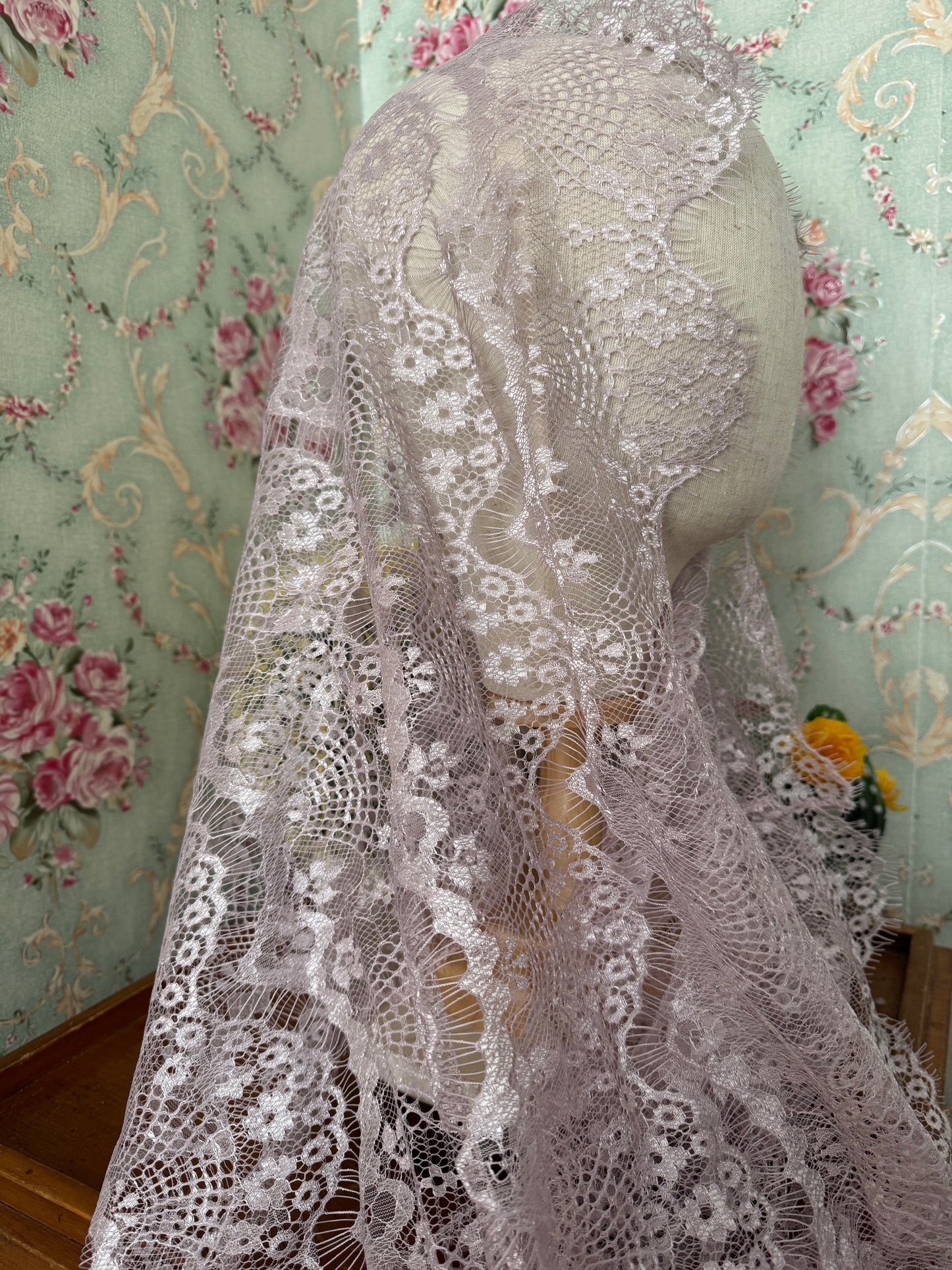 Light Pink Infinity Veil • Delicate Soft Lace • 21" x 24.5" • No Clip