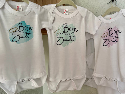 Born to Be a Saint Baby Onesie - Laughing Giraffe