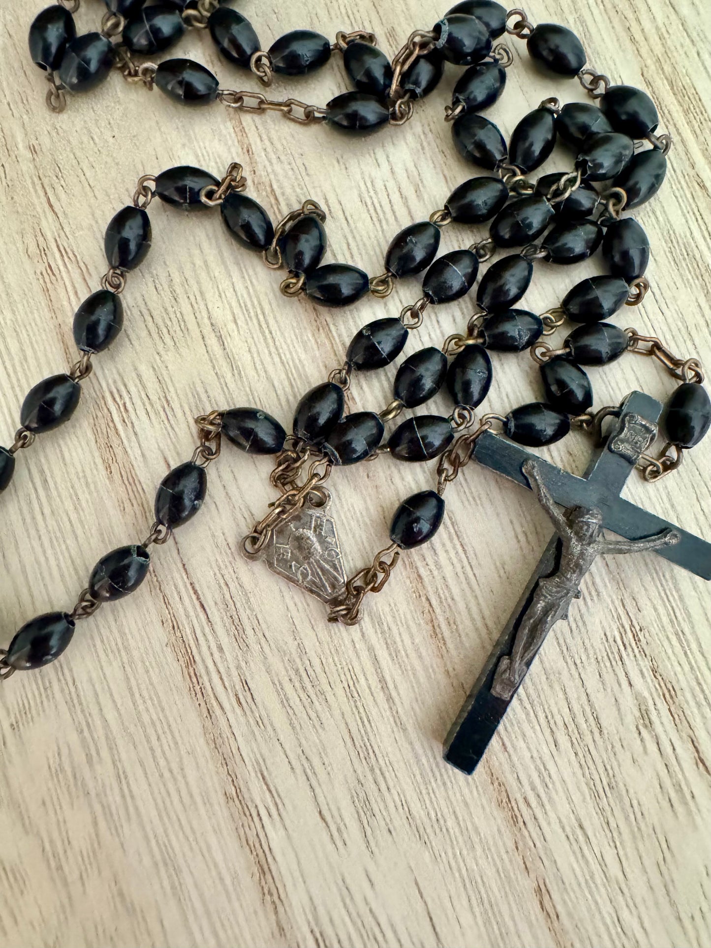 Vintage Black Rosary – Made in Italy – 19"
