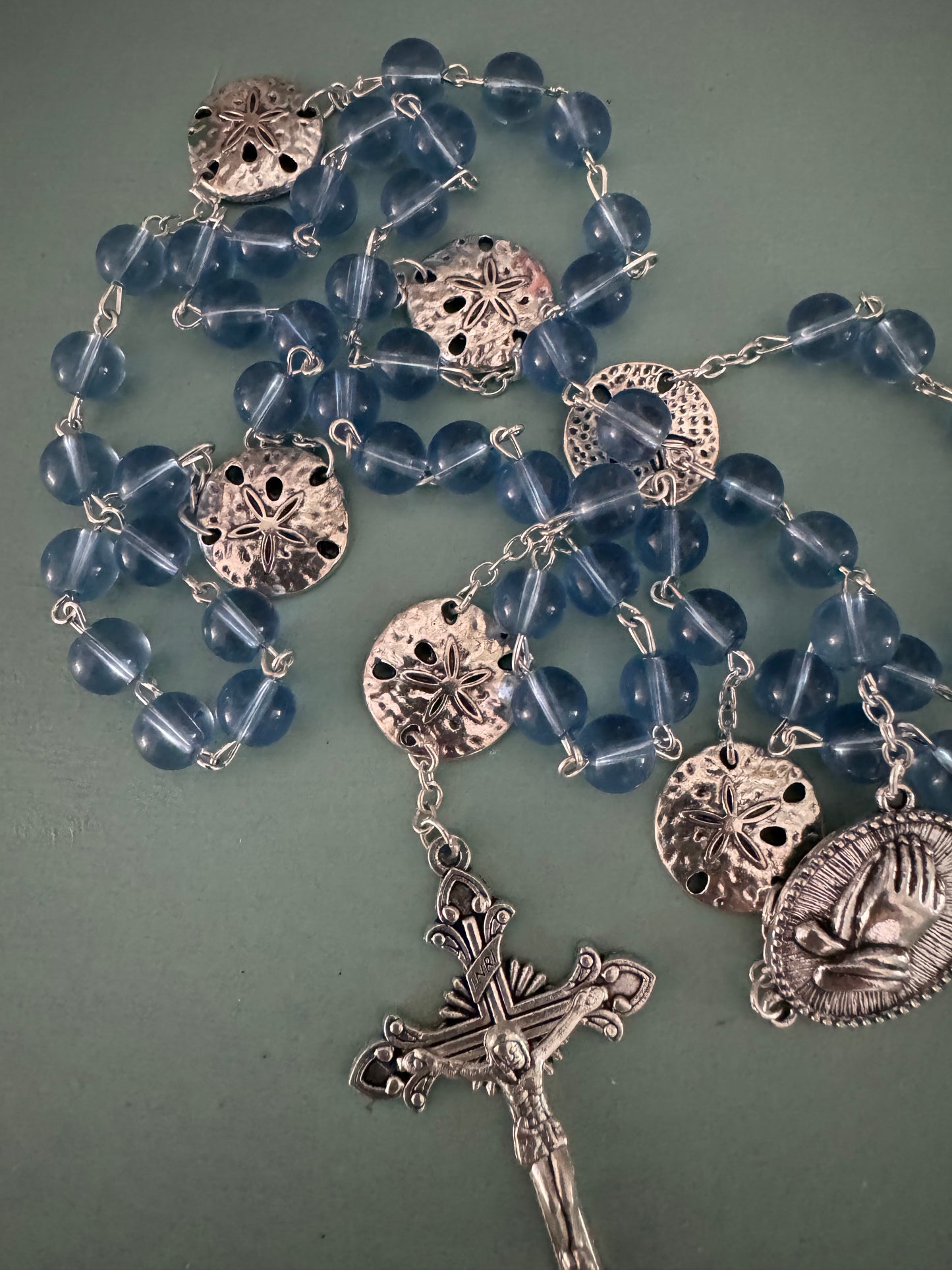 Light Blue Sand Dollar Sea Shell Rosary