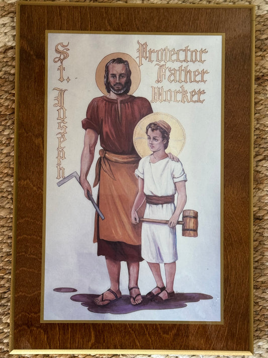 Vintage St. Joseph & Child Jesus Portrait | “Protector · Father · Worker” | 16.25" x 11.5" |