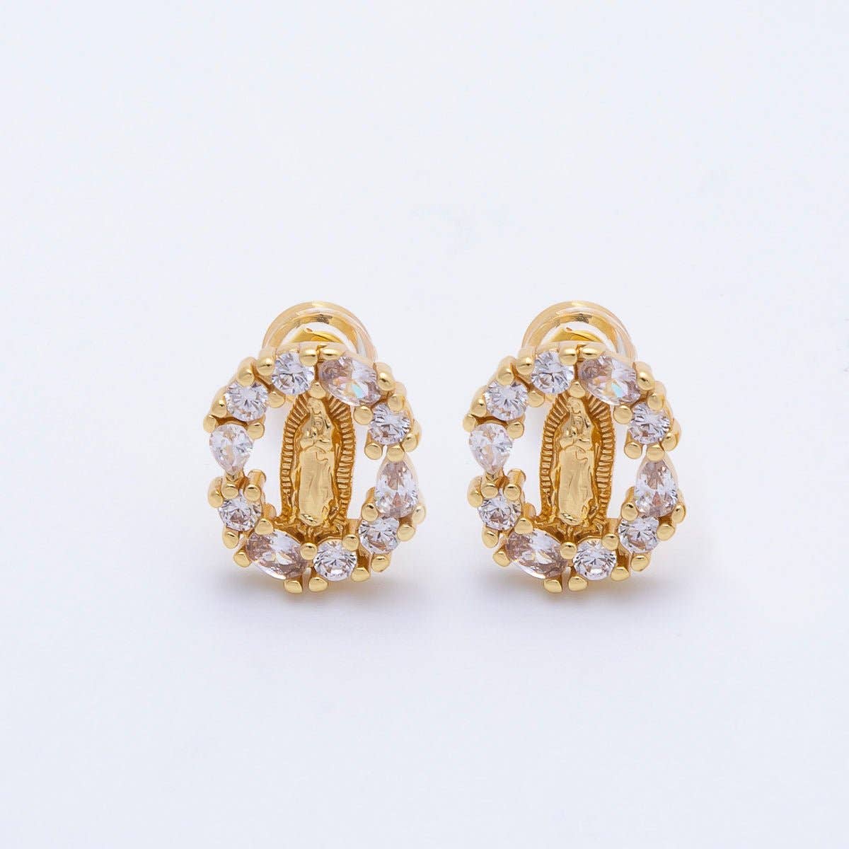 Our Lady of Guadalupe 16K Gold-Filled CZ Religious Stud Earrings