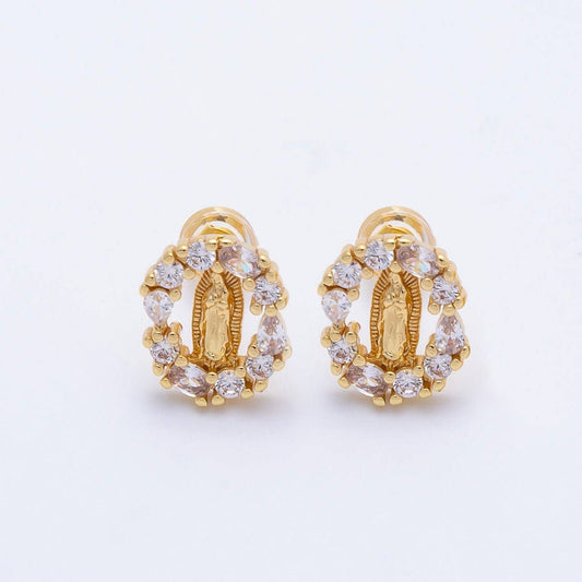 Our Lady of Guadalupe 16K Gold-Filled CZ Religious Stud Earrings