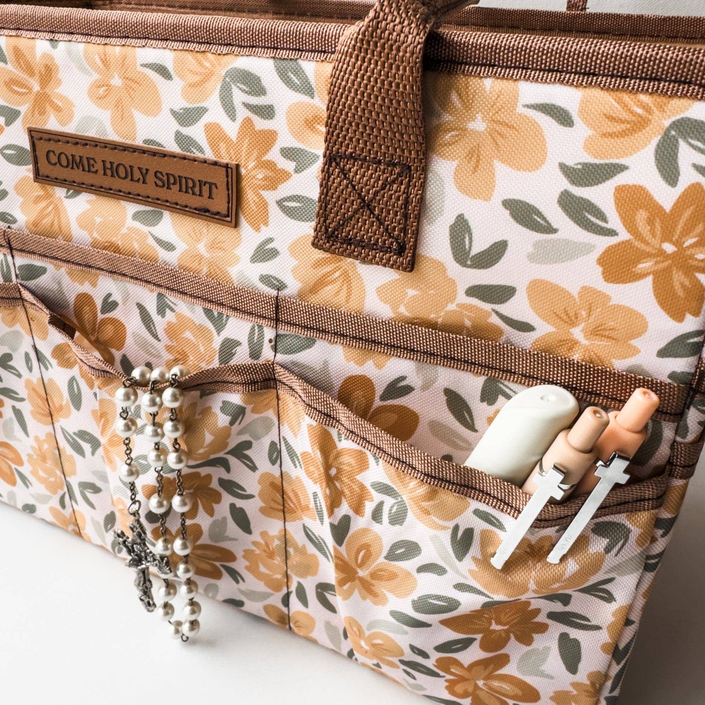 Catholic Prayer Corner Caddy- Floral Yellow