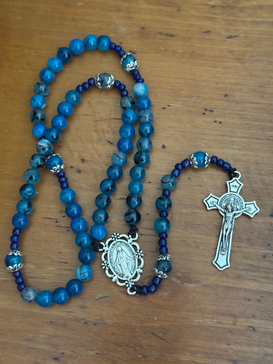 Handmade Blue Dragon Vein Agate Rosary
