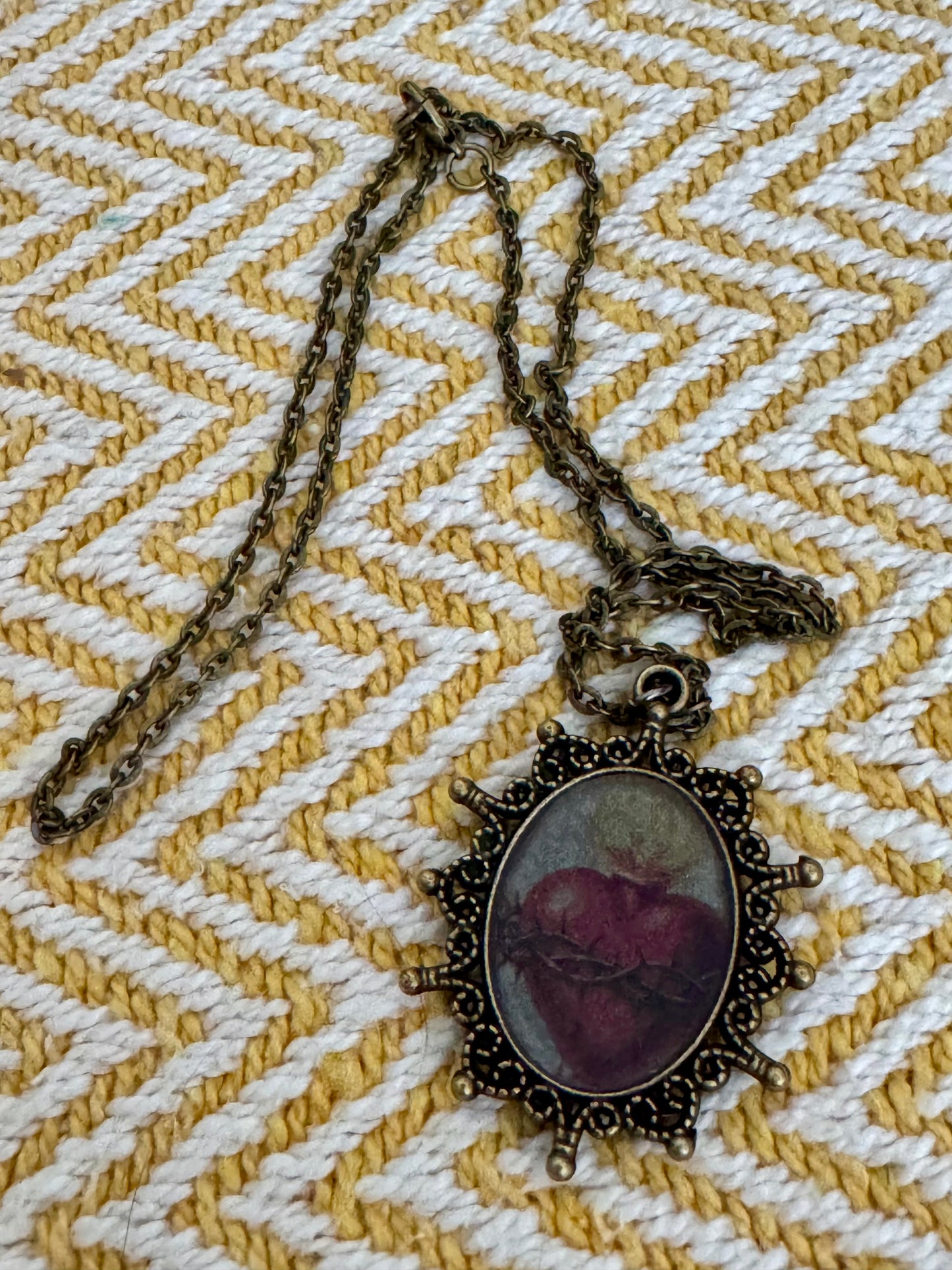 20” Vintage-Style Bronze Catholic Sacred Heart Image Necklace (3)