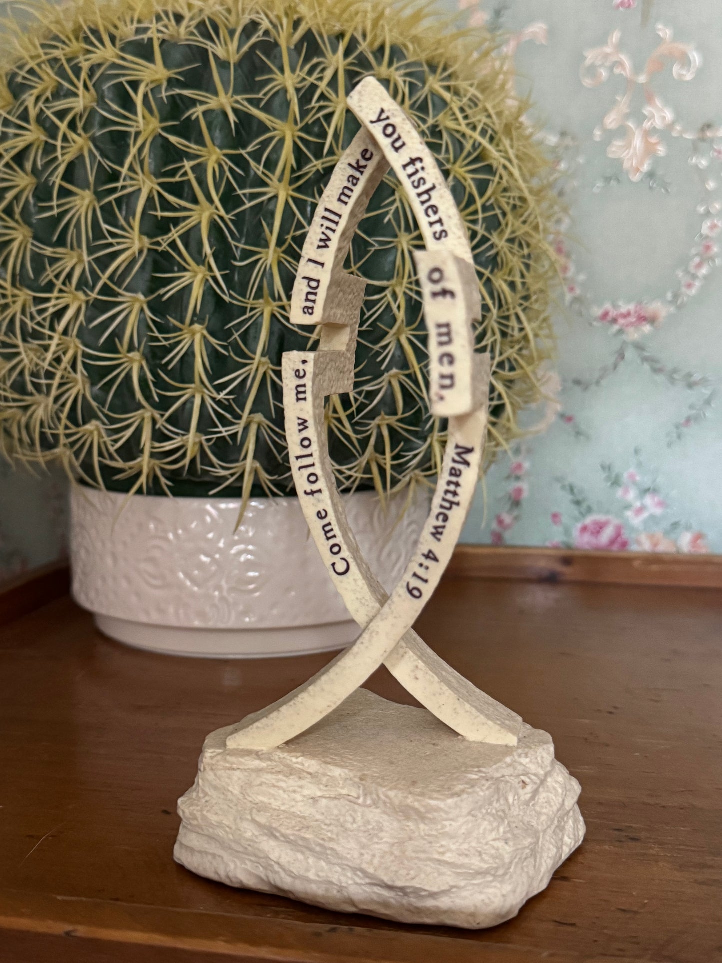 Faith Stones Cross Fish Statue – Matthew 4:19