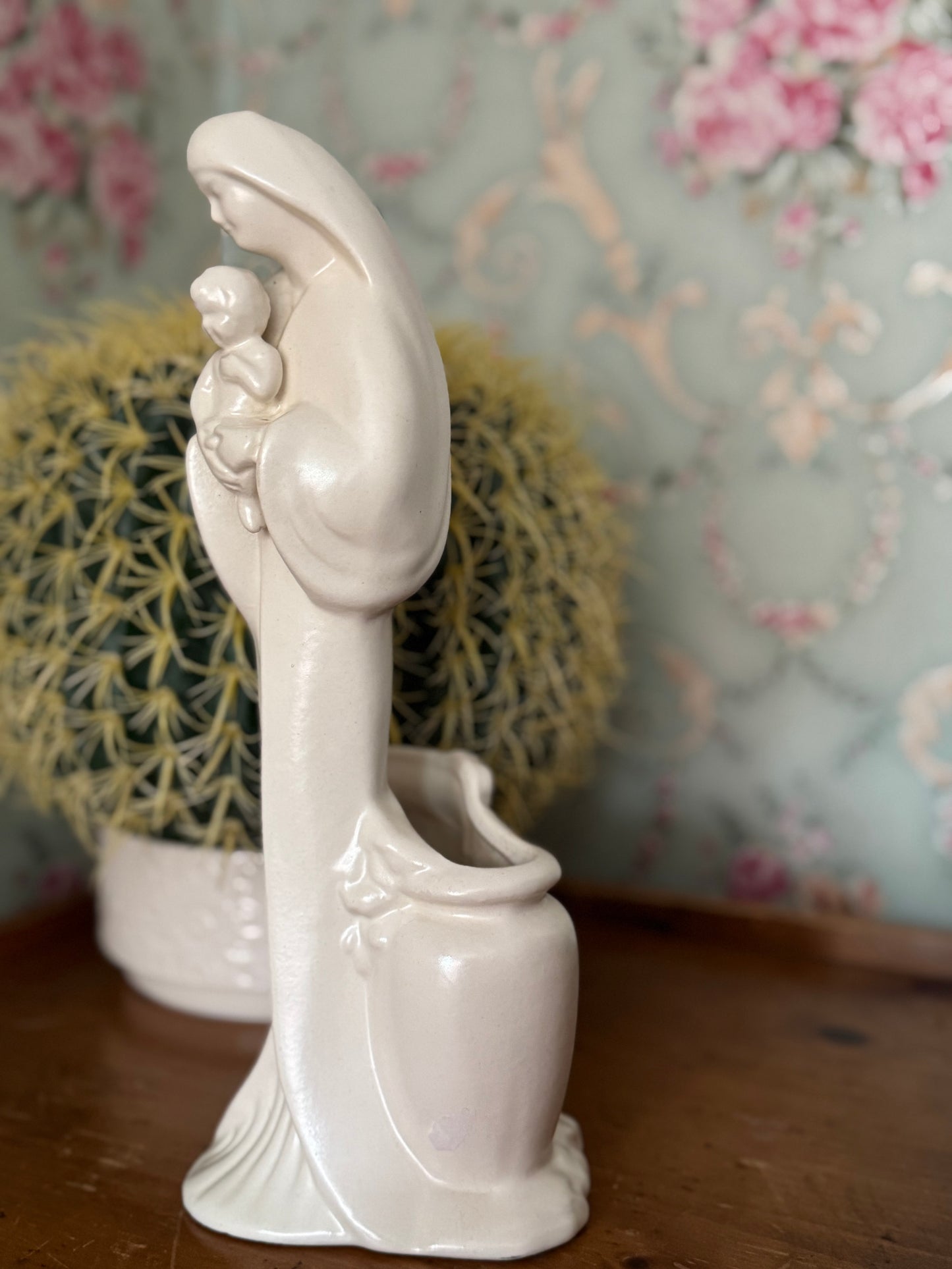 Vintage Haeger American Ceramics Mother Mary with Infant Jesus Flower Vase Statue