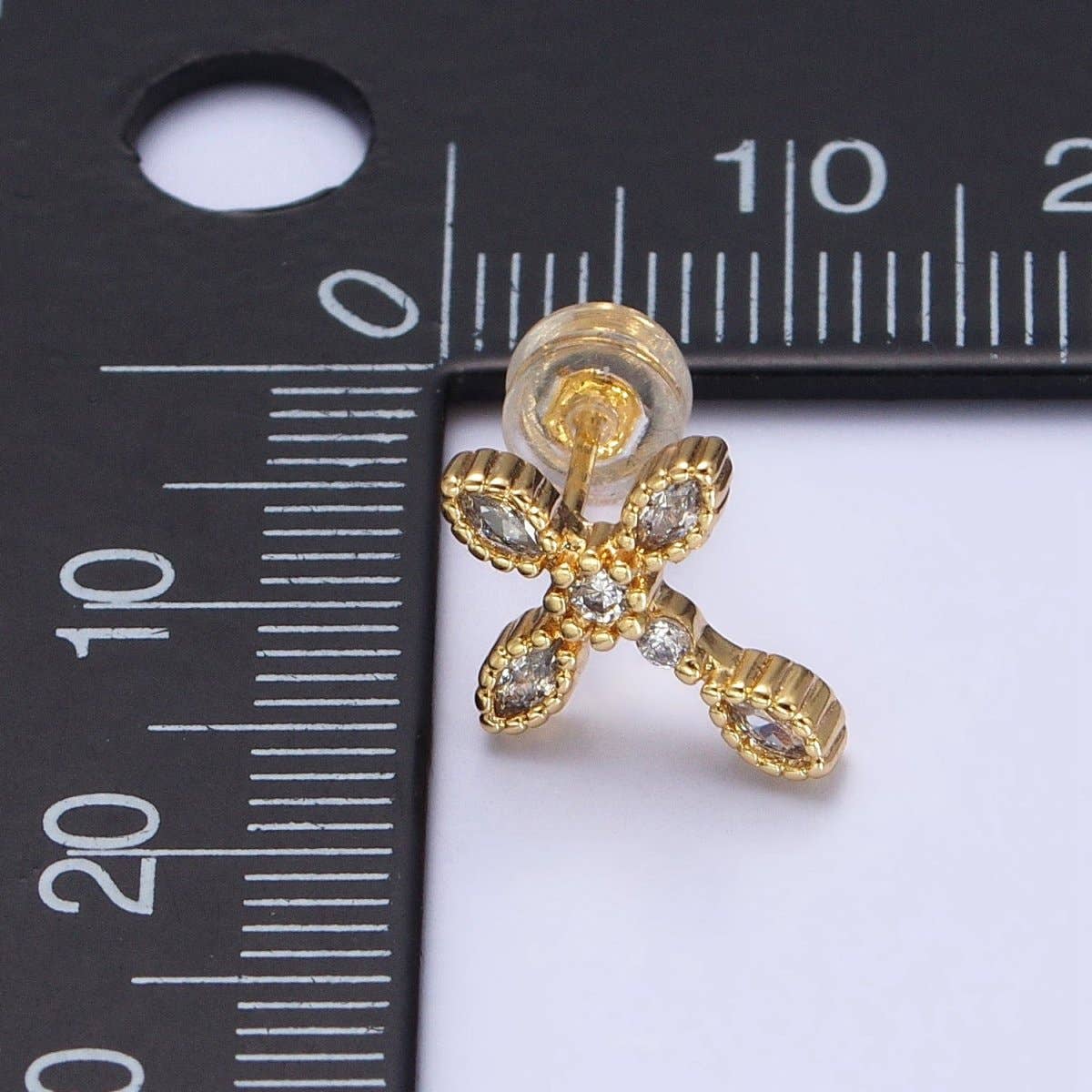 Gold Marquise CZ Religious Cross Stud Earrings