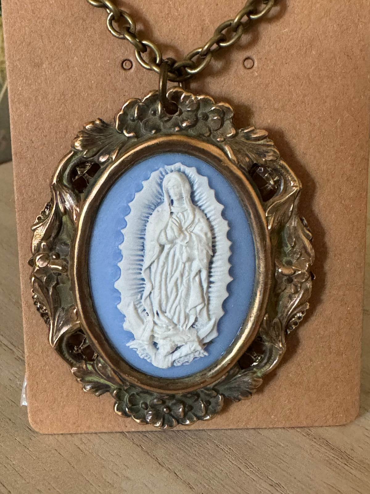 Vintage Style Cameo Our Lady of Guadalupe Necklace