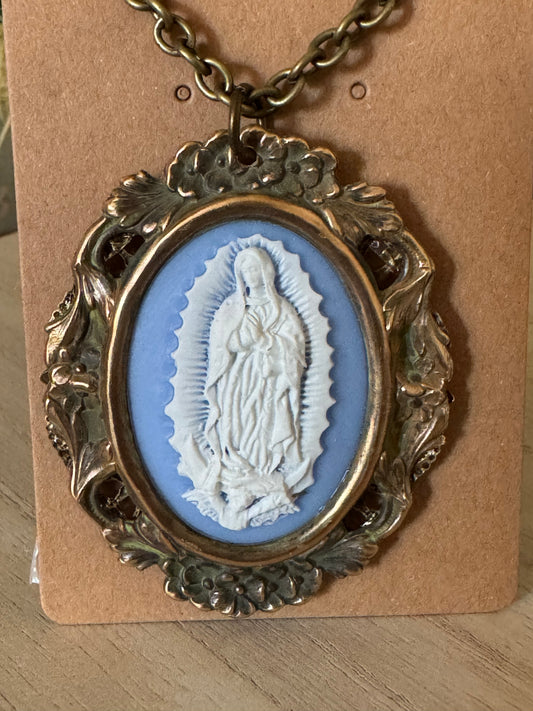 Vintage Style Cameo Our Lady of Guadalupe Necklace