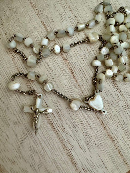 Vintage 1950’s White Abalone Rosary – 14"