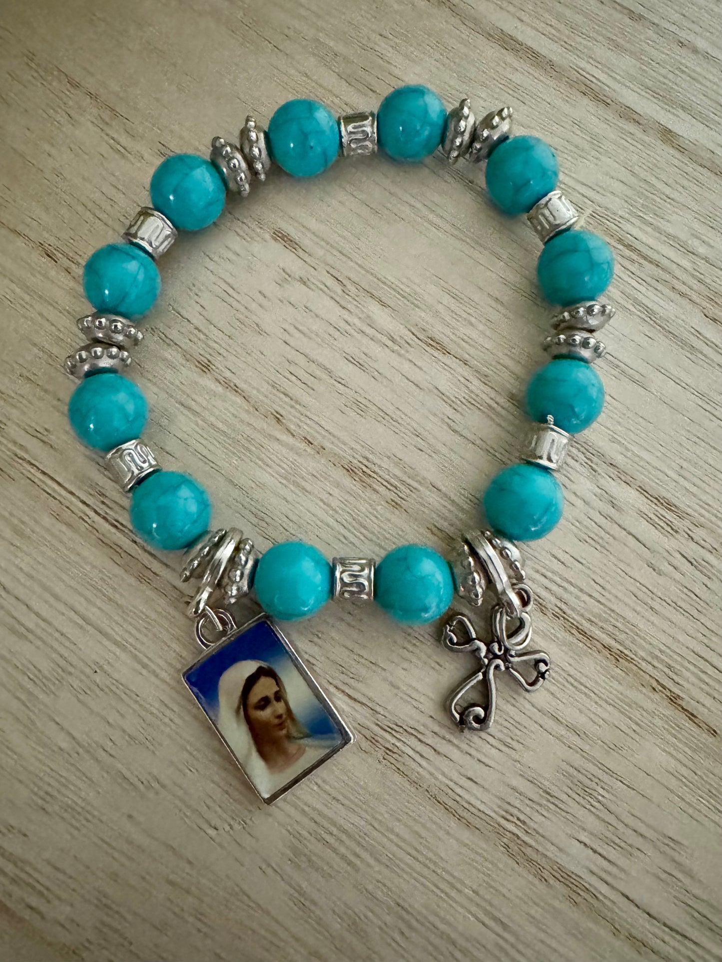 Bright Blue & Silver, Mother Mary Braclet