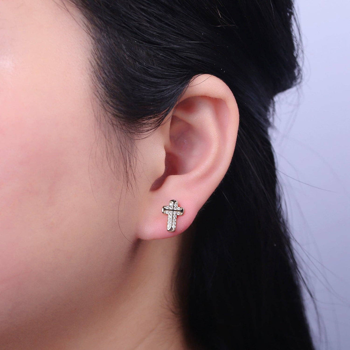 18K Gold-Filled CZ Cross Stud Earrings