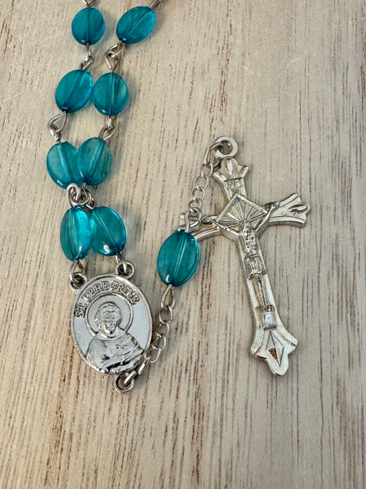 Light Blue Single Decade Rosary – St. Peregrine, Silver-Colored