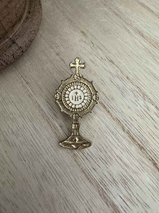 Gold Colored Catholic Monstrance Lapel Pin