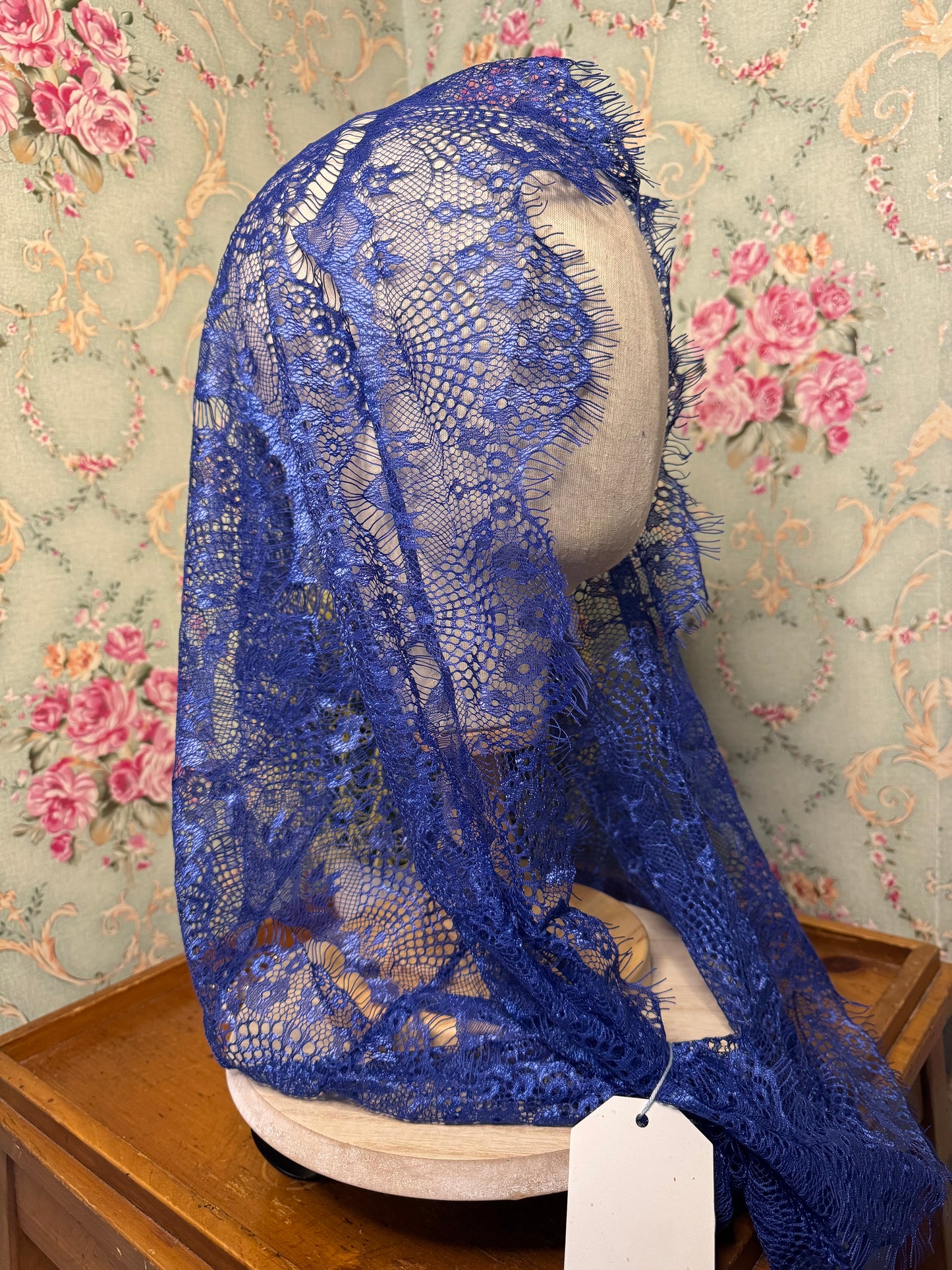 Youth Fatima Blue Lace Infinity Chapel Veil – Eyelash Lace | 18.5x22 | Handmade