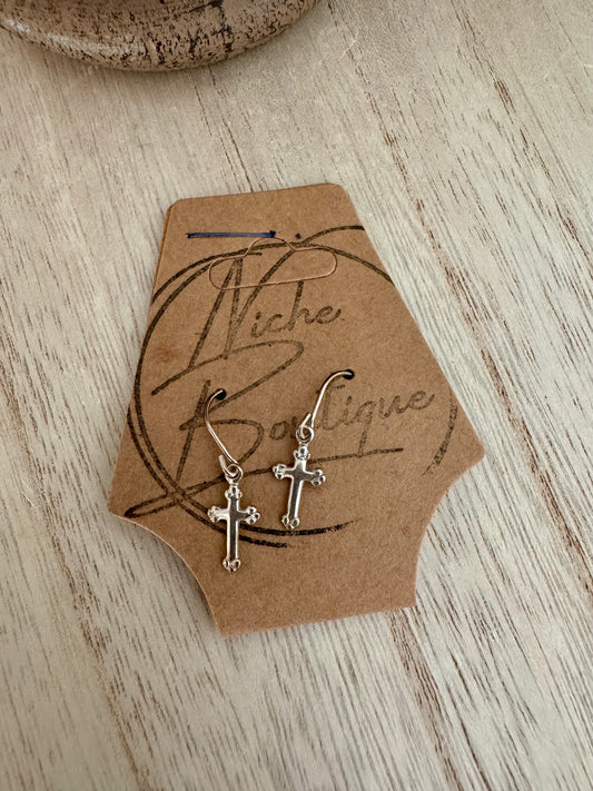 Silver Cross Dangle Earrings