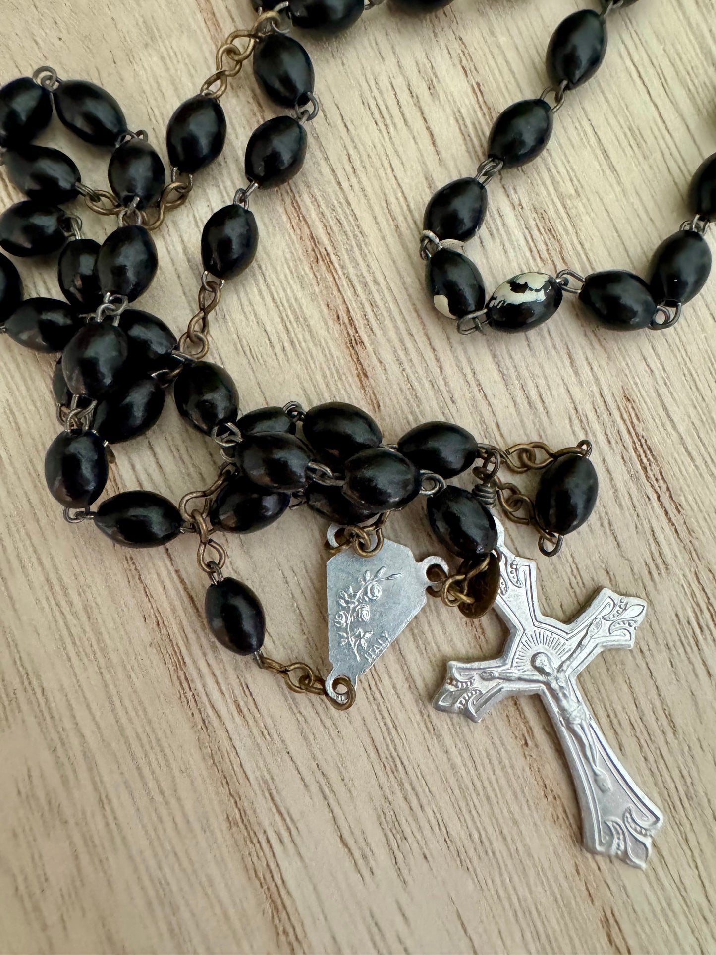 Vintage Italian Black Rosary – 17"