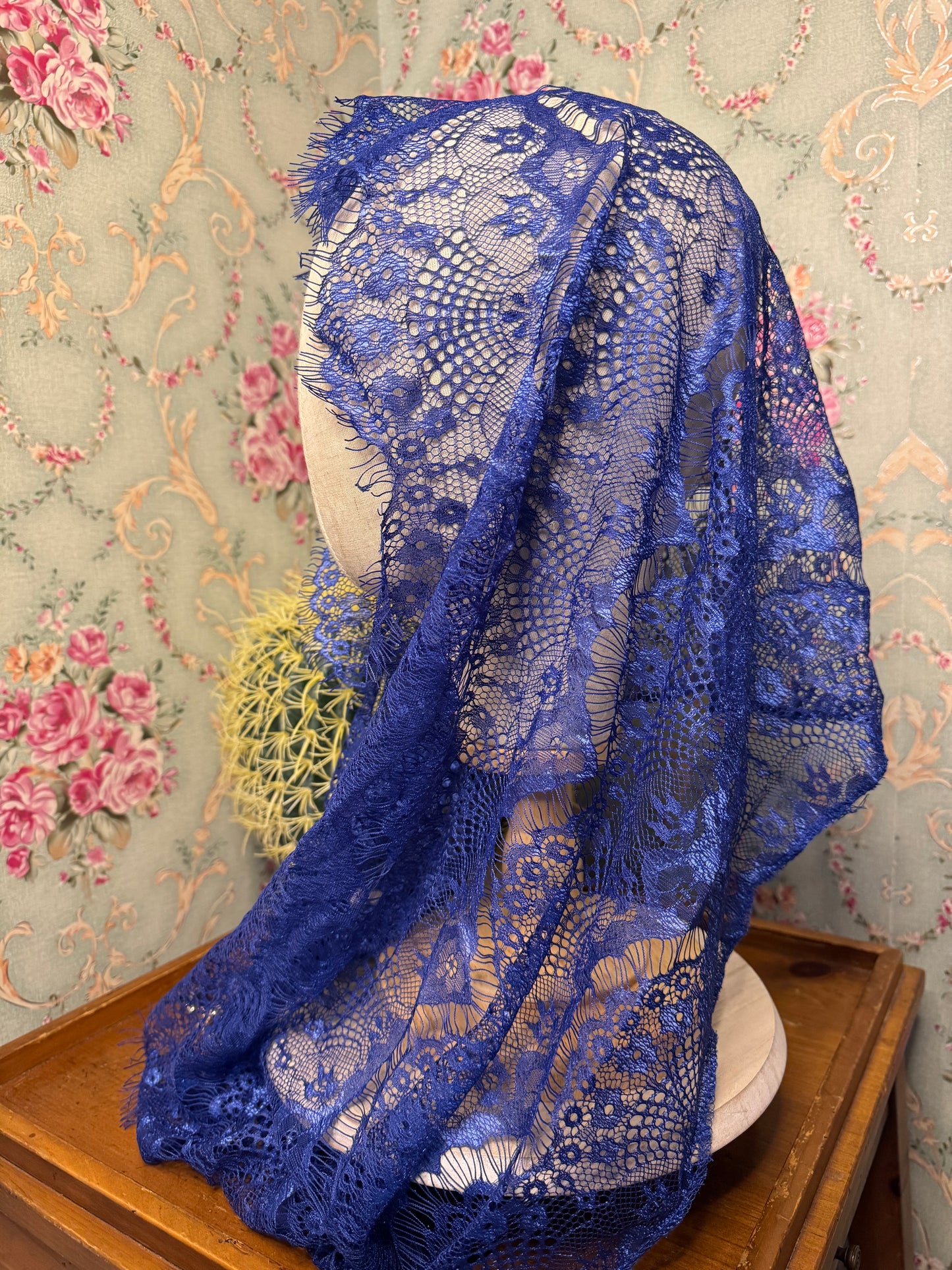 Youth Fatima Blue Lace Infinity Chapel Veil – Eyelash Lace | 18.5x22 | Handmade
