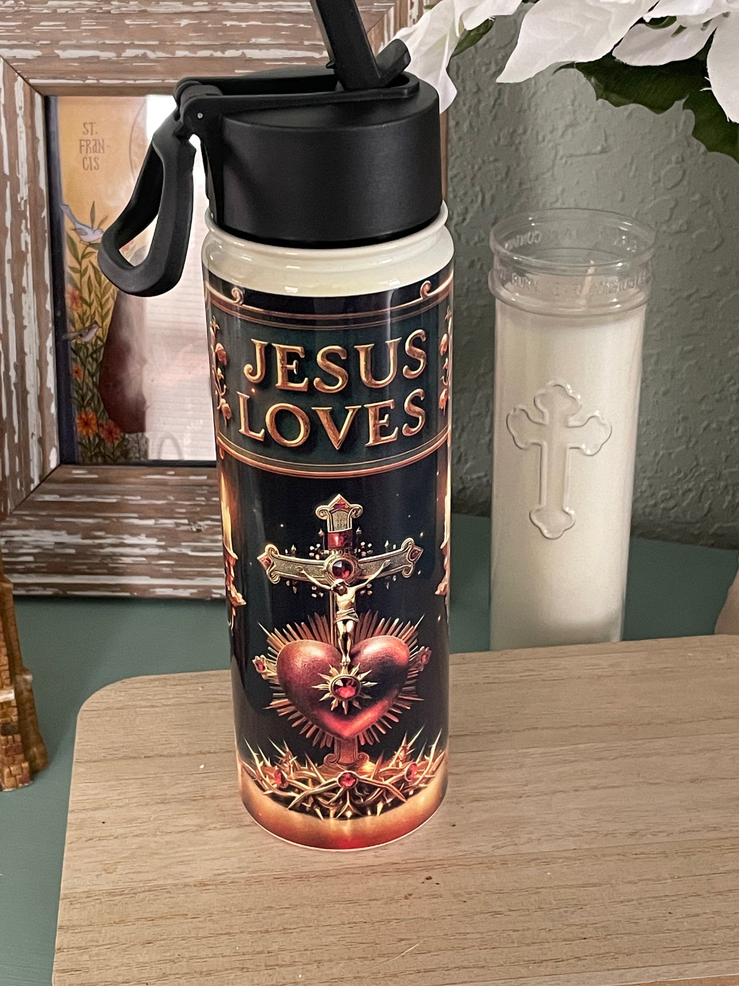 Jesus Loves 22oz Flip Top Stainless Steel Tumbler