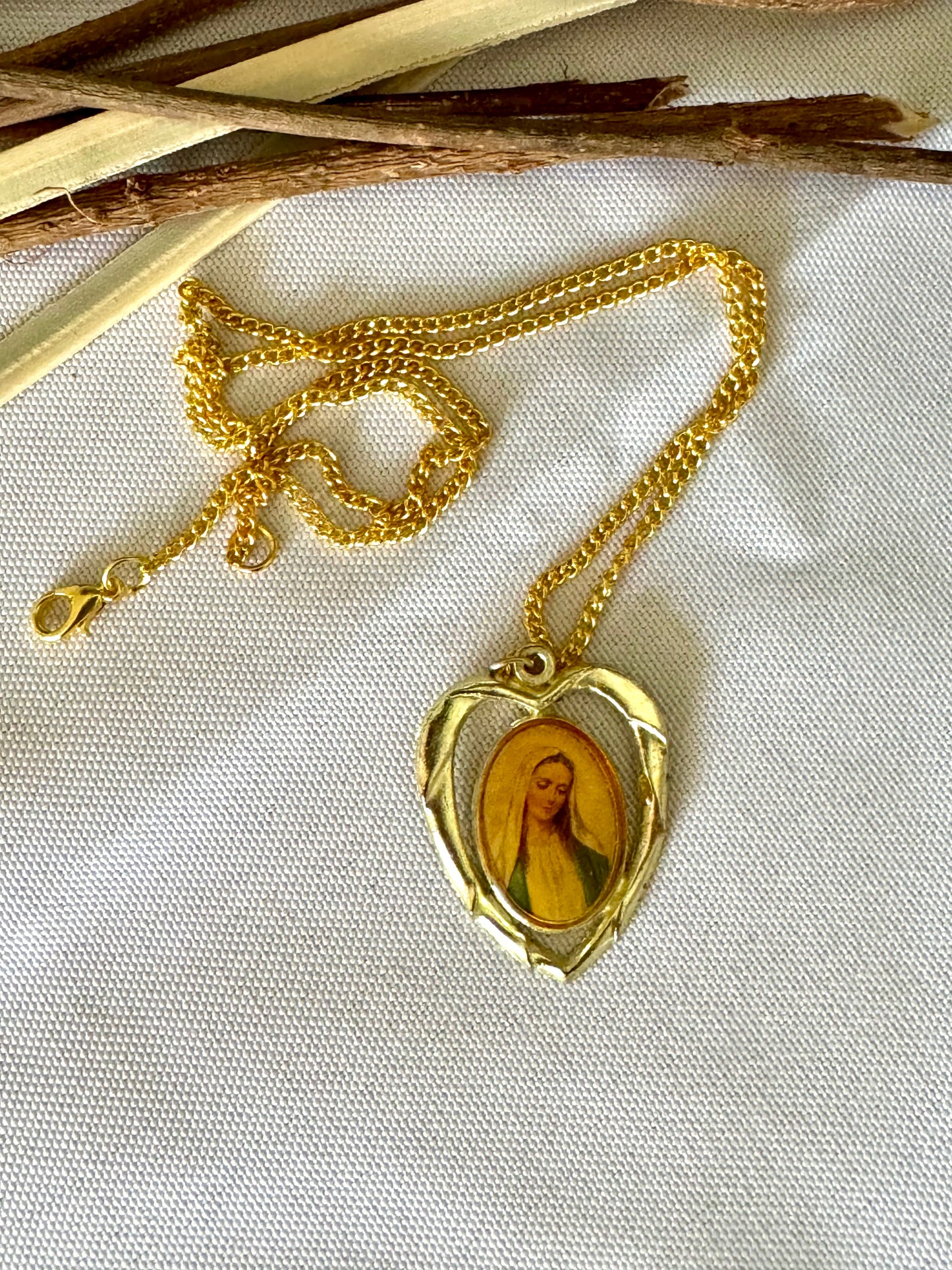 Vintage Mother Mary Heart Shaped Necklace