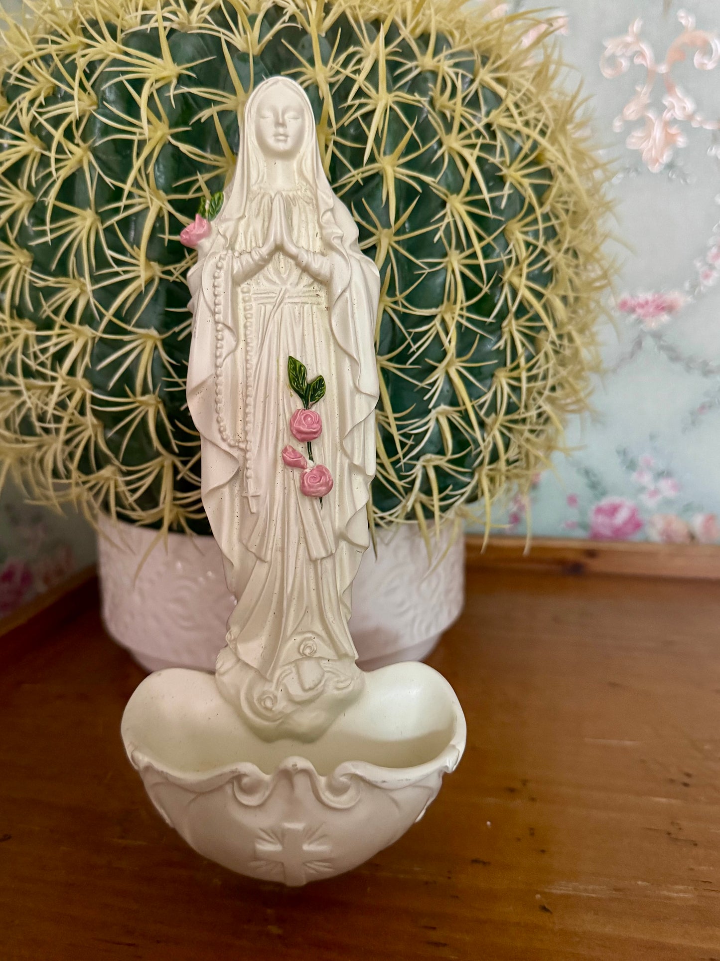 Vintage Mother Mary Holy Water Font