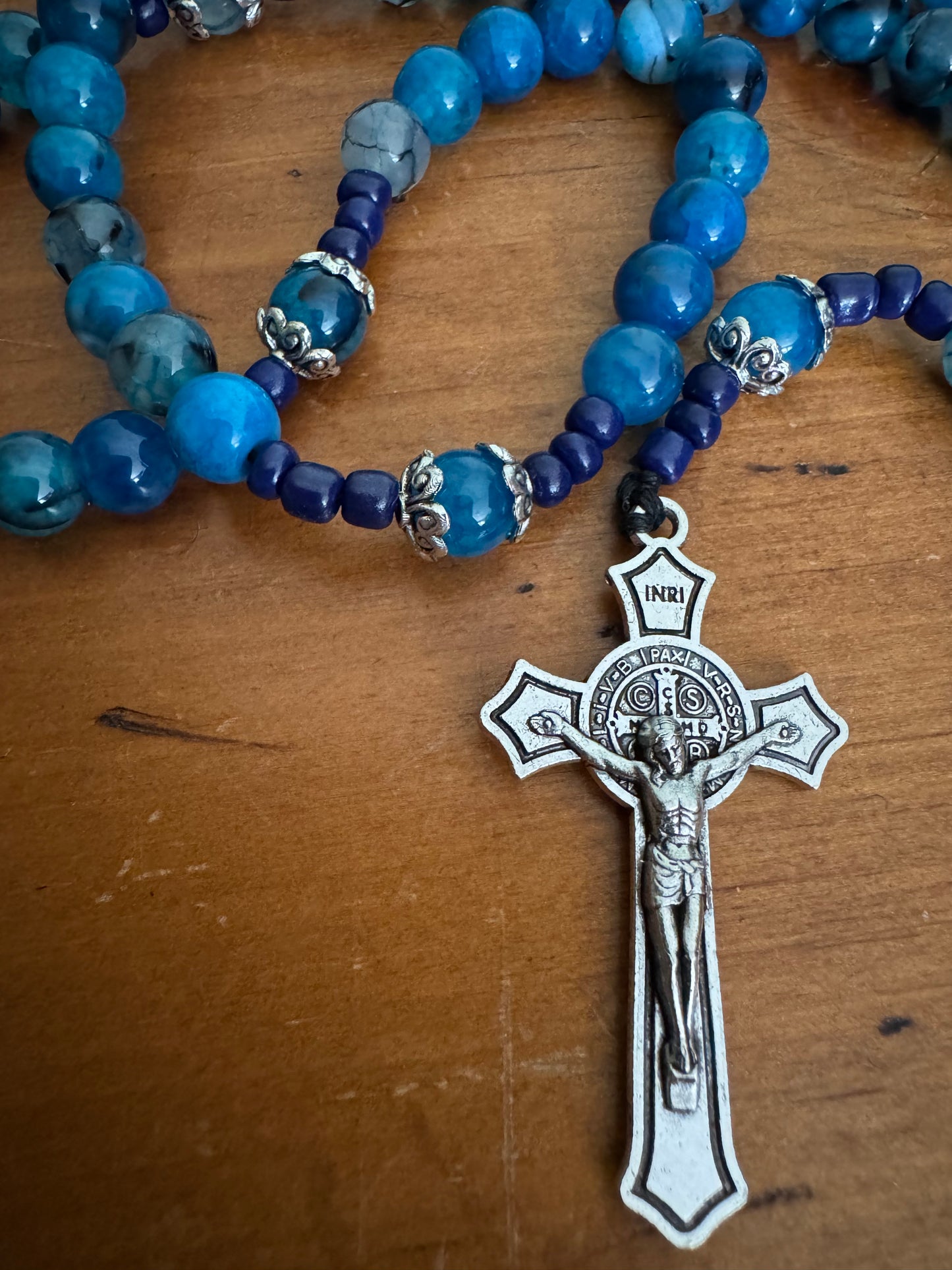 Handmade Blue Dragon Vein Agate Rosary