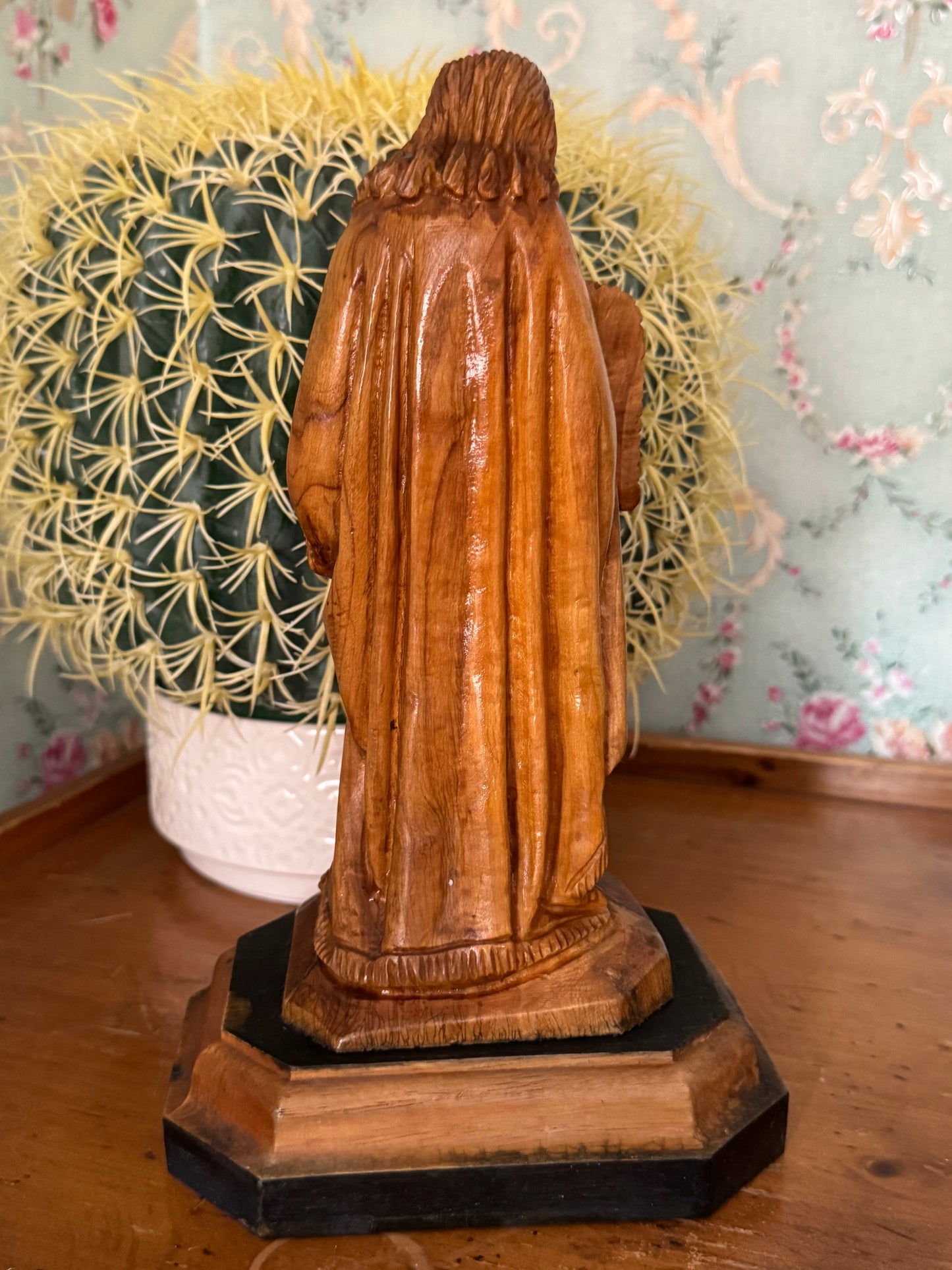 Hand-Carved Olive Wood Moses Statue Holding the Ten Commandments