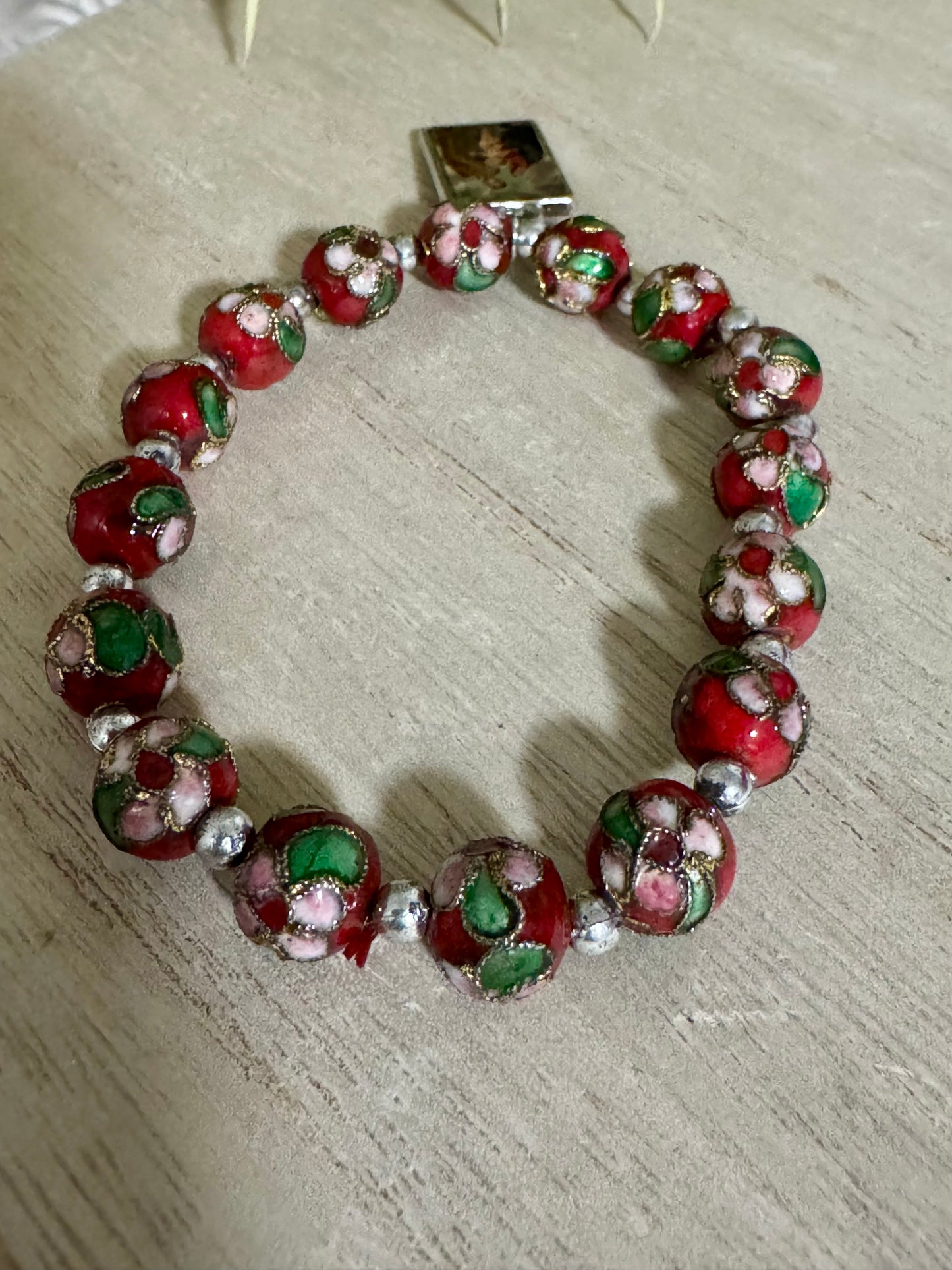 Ornate Red Flower, Our Lady of Guadalupe Stretch Bracelet