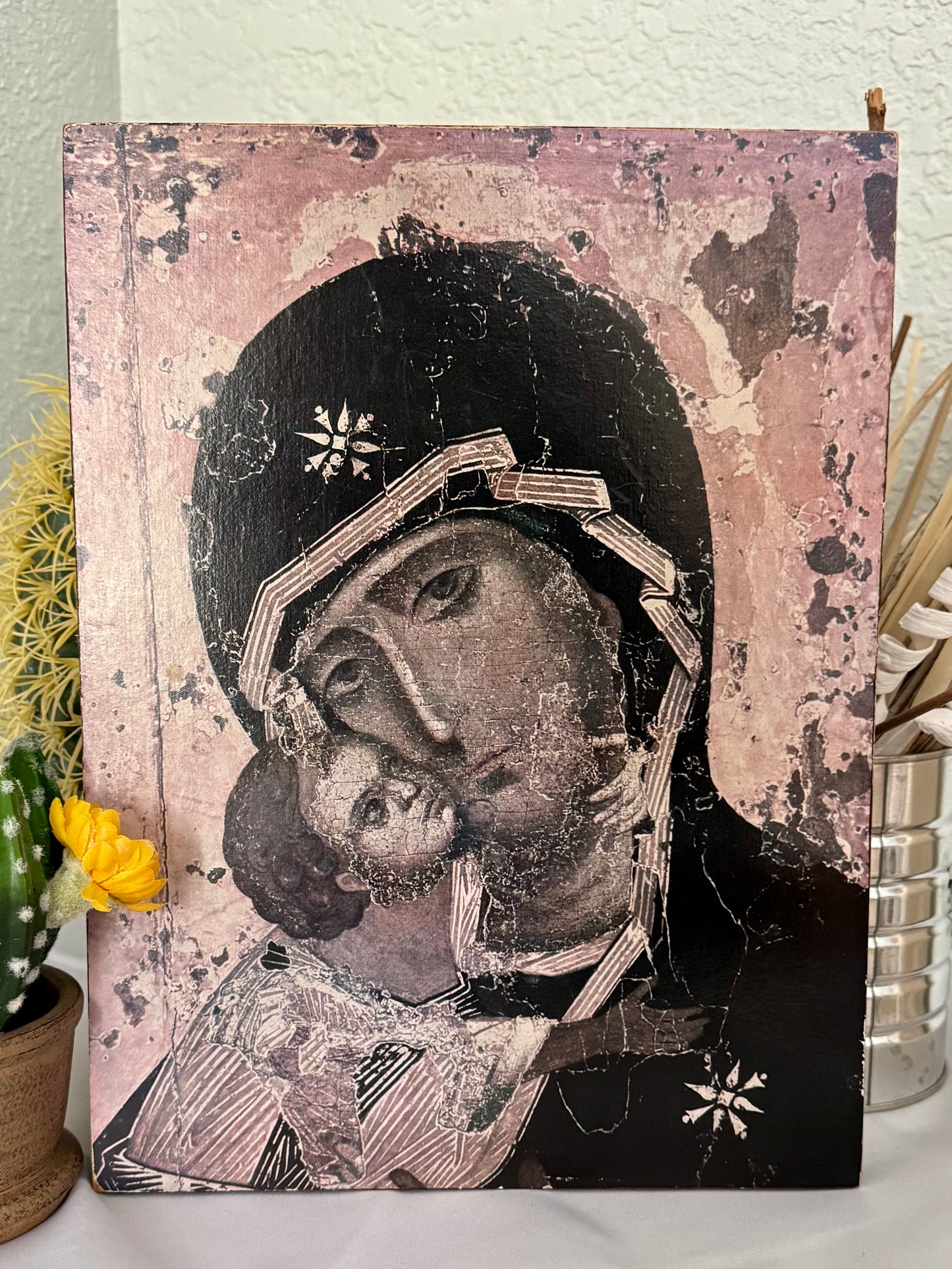 Vintage 12.50" x 9.50" Mother of God of Vladimir Russian Icon – 12th Century Style