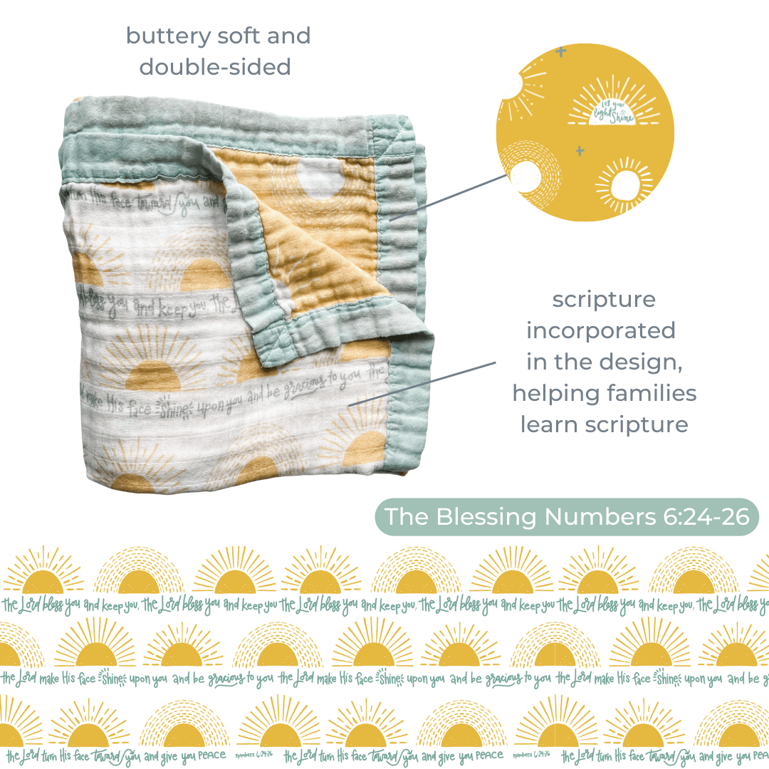 Catholic Luxury Double-Sided Muslin Blanket – “The Blessing” – Faith-Inspired Baby Swaddle