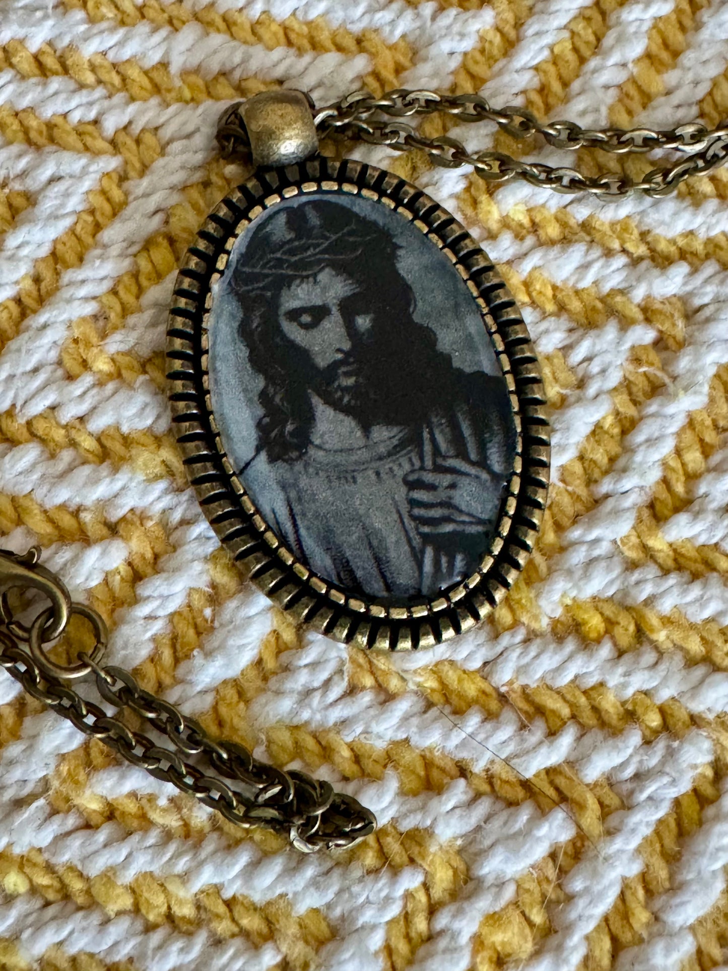 20” Vintage-Style Bronze Catholic Sacred Image Jesus Necklace – Handmade Religious Gift