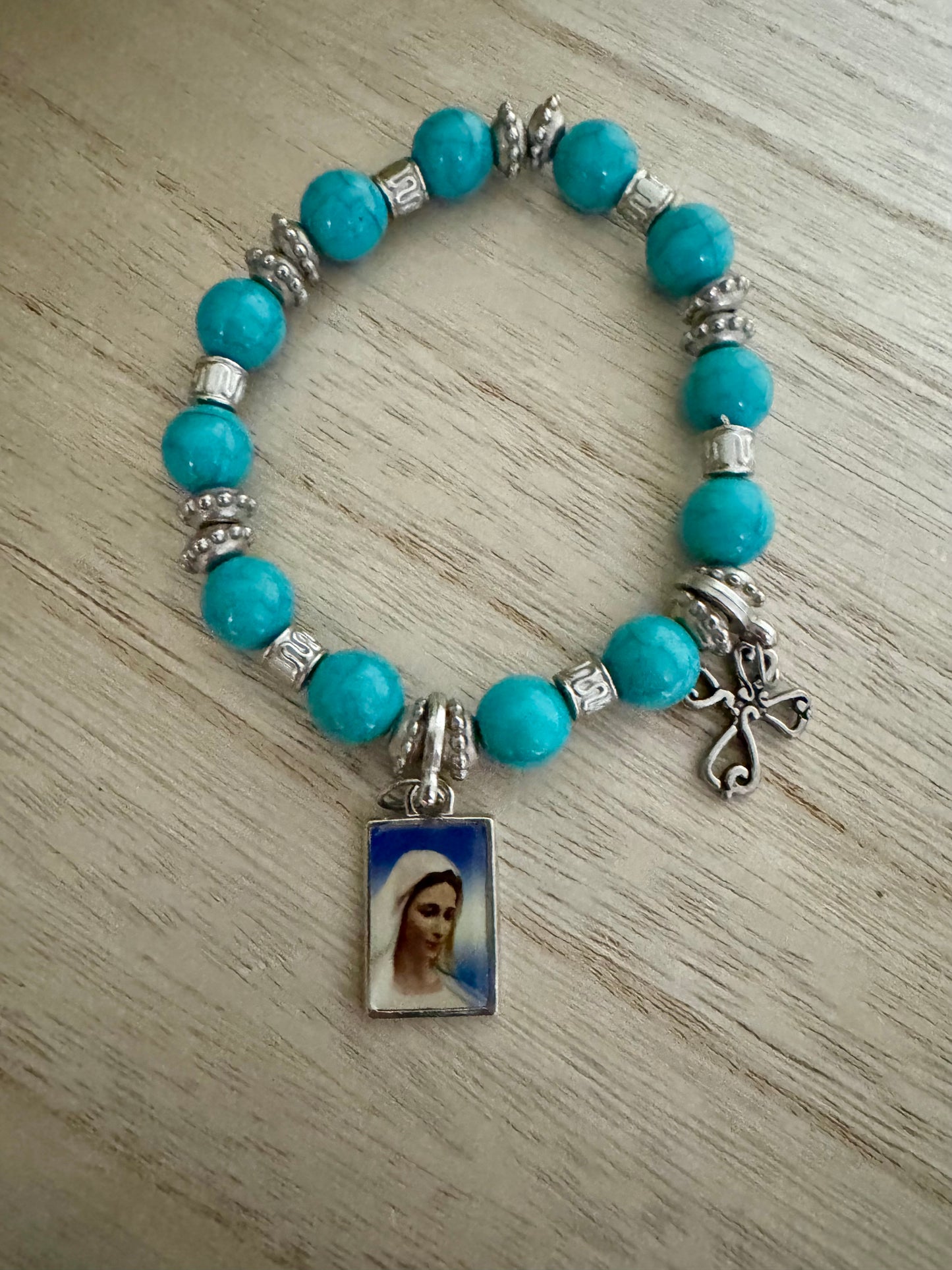 Bright Blue & Silver, Mother Mary Braclet