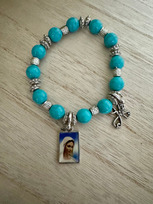 Bright Blue & Silver, Mother Mary Braclet
