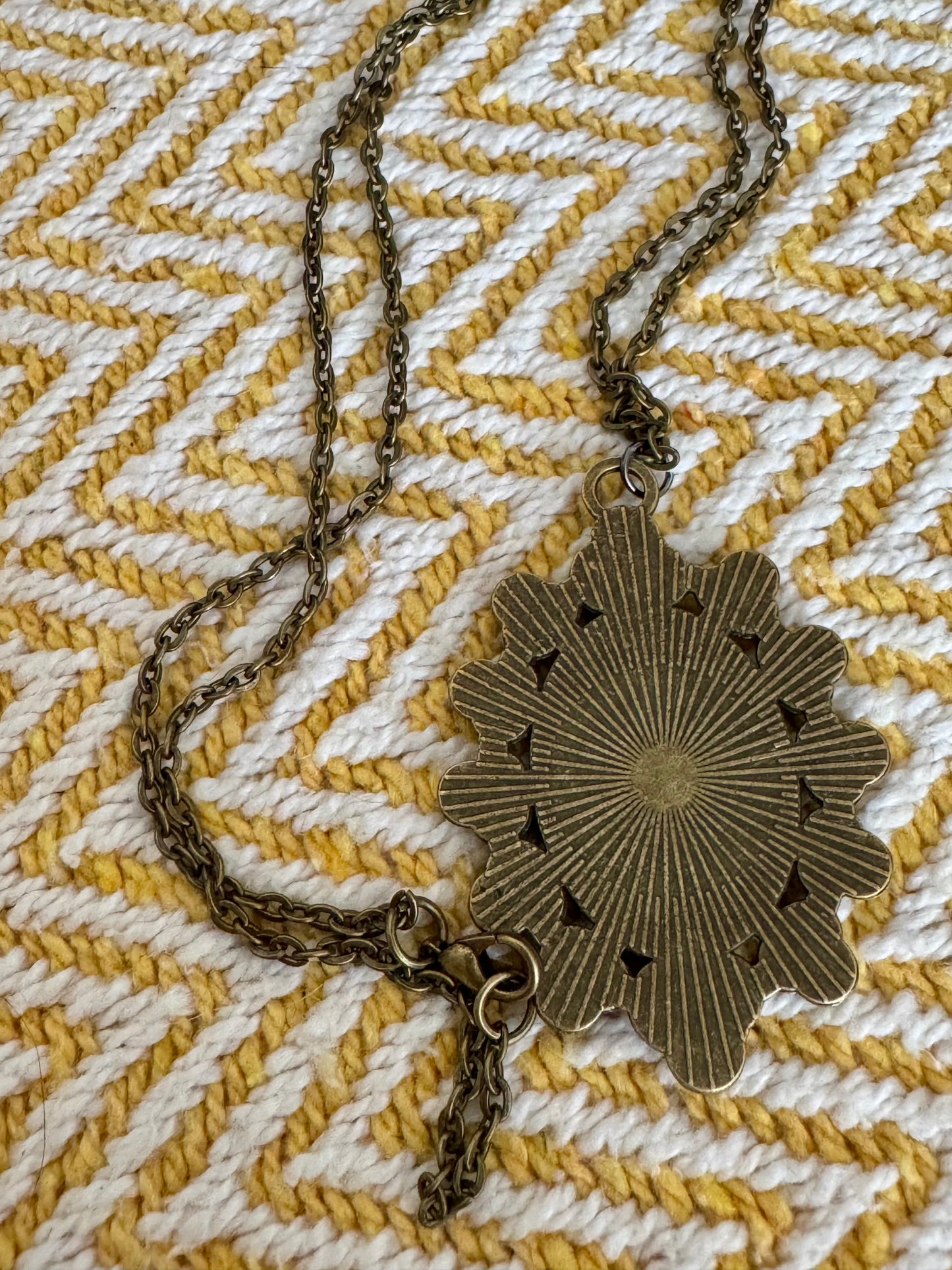 20” Vintage Style Bronze Catholic Mary with Baby Jesus Image Necklace
