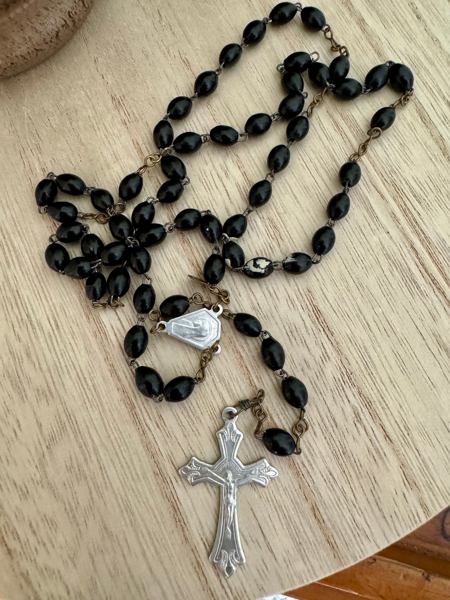 Vintage Italian Black Rosary – 17"