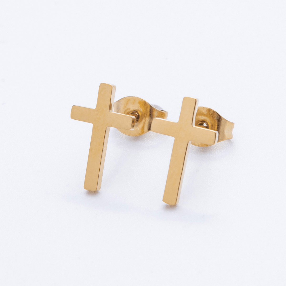 18K Gold Stainless Steel Minimalist Cross Stud Earrings