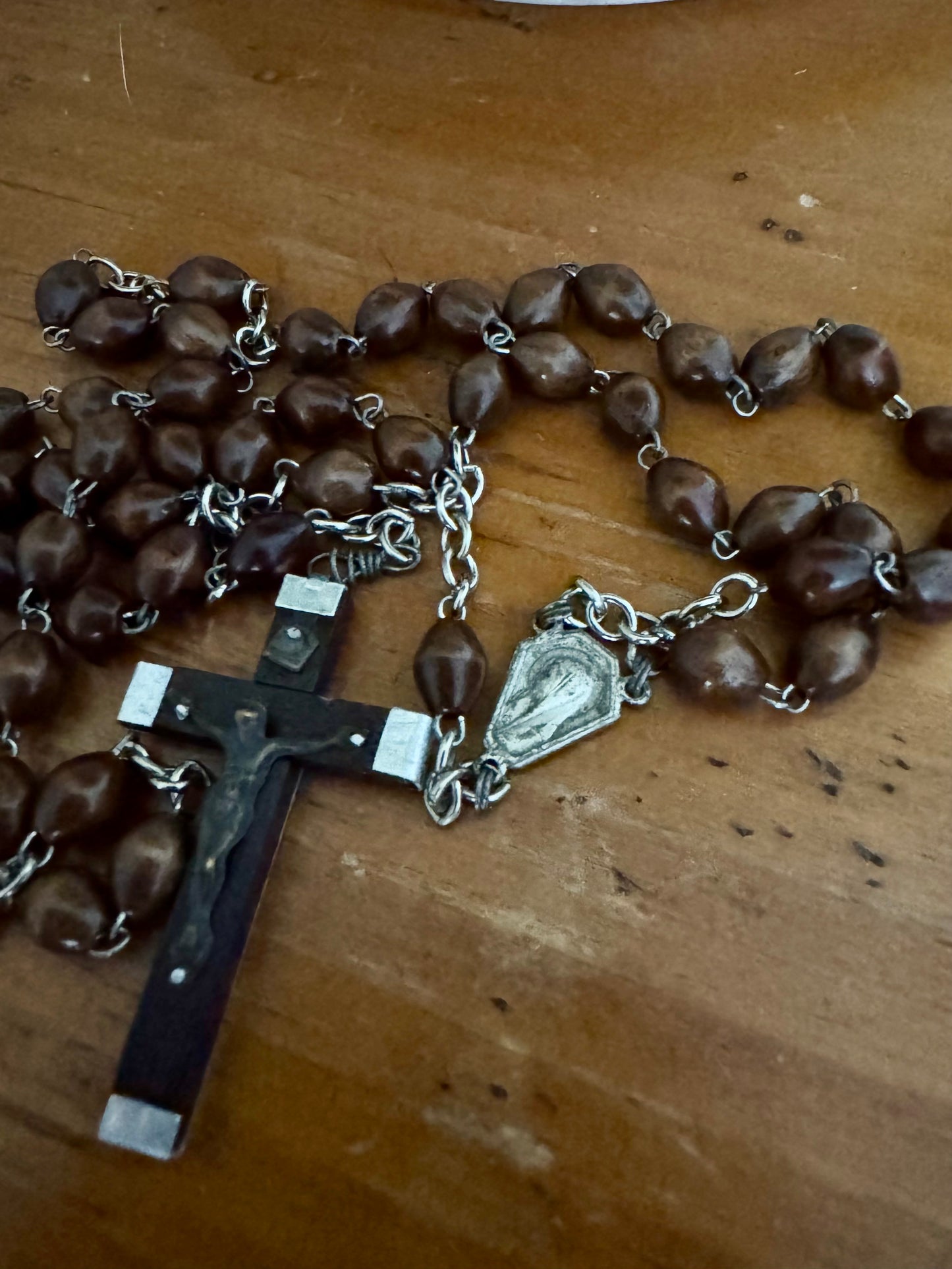 Vintage Wooden Rosary with Black Wood Crucifix