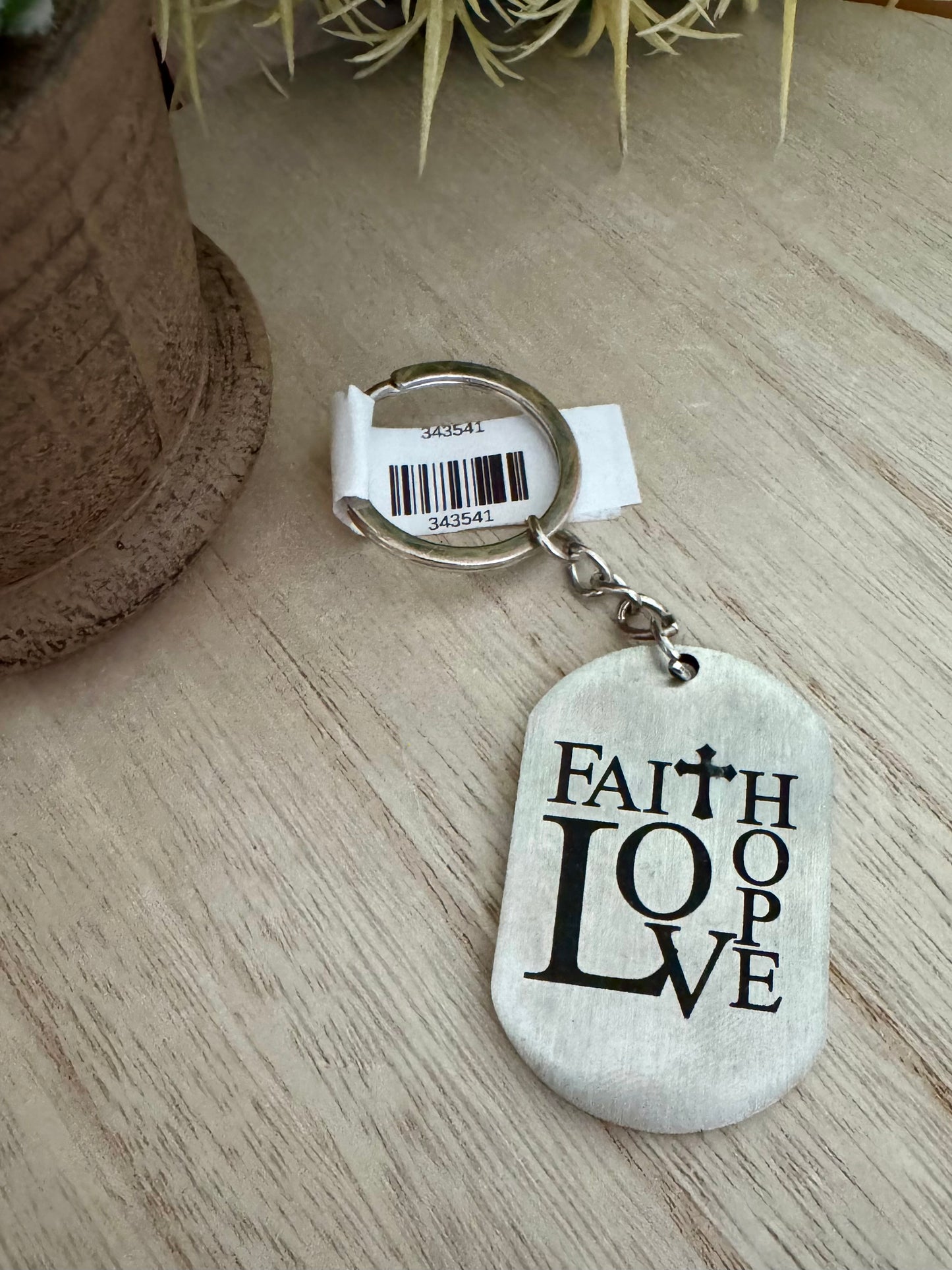 Faith, Love, Hope Stainless Steel Key Chain – Dog Tag Style