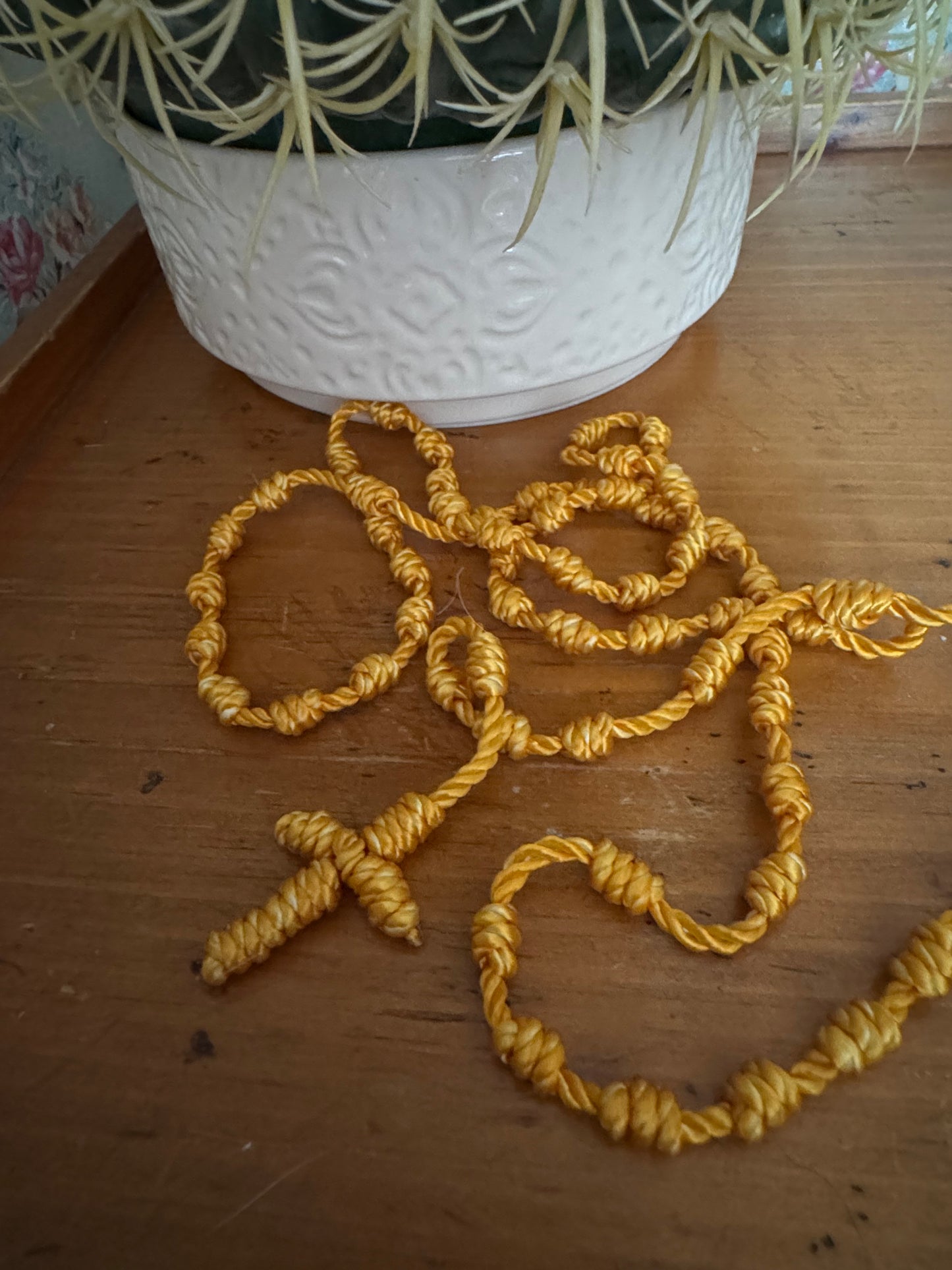 Handmade Yellow Cord Knotted Rosary – 25 Inch