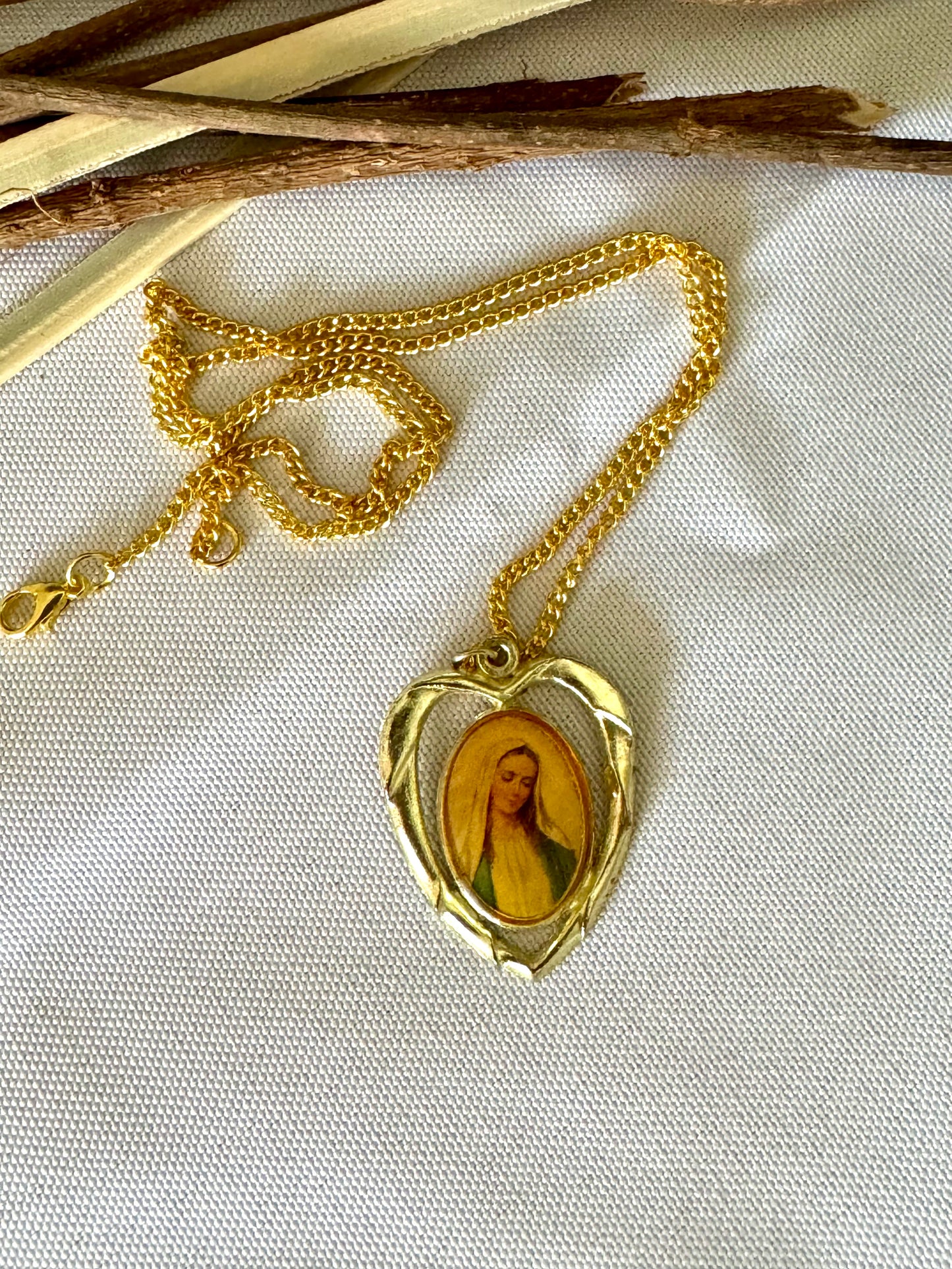 Vintage Mother Mary Heart Shaped Necklace