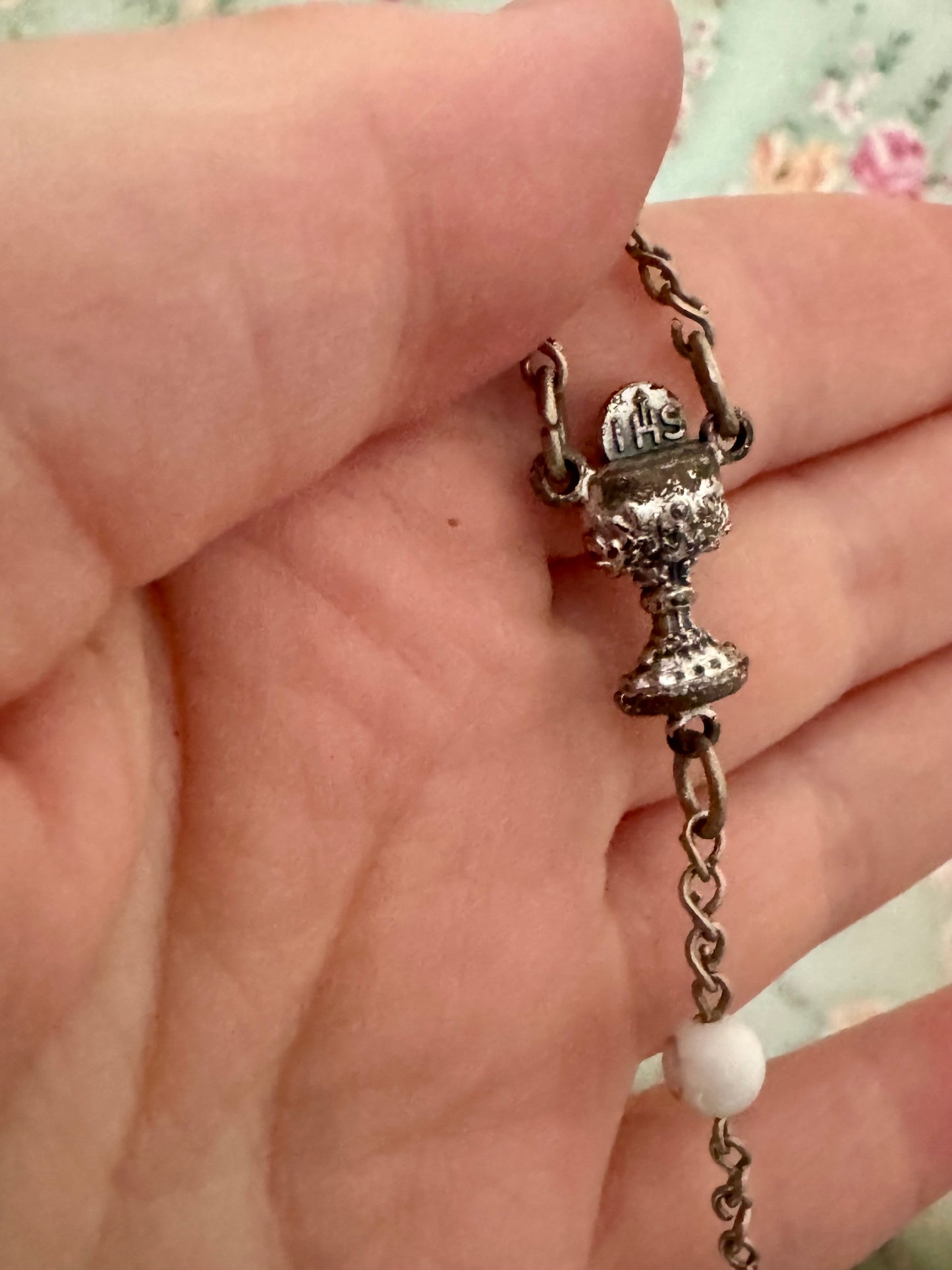 Shortened Rosary, Five Hail Mary Beads, with Vintage Centerpiece and Crucifix