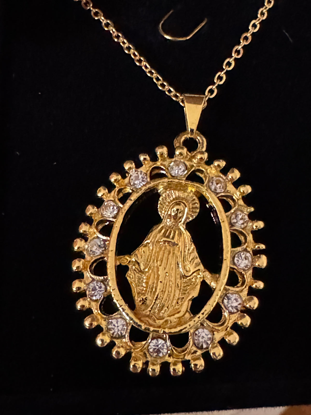 Gold Miraculous Medal Necklace with Crystals