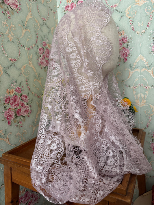 Light Pink Infinity Veil • Delicate Soft Lace • 21" x 24.5" • No Clip