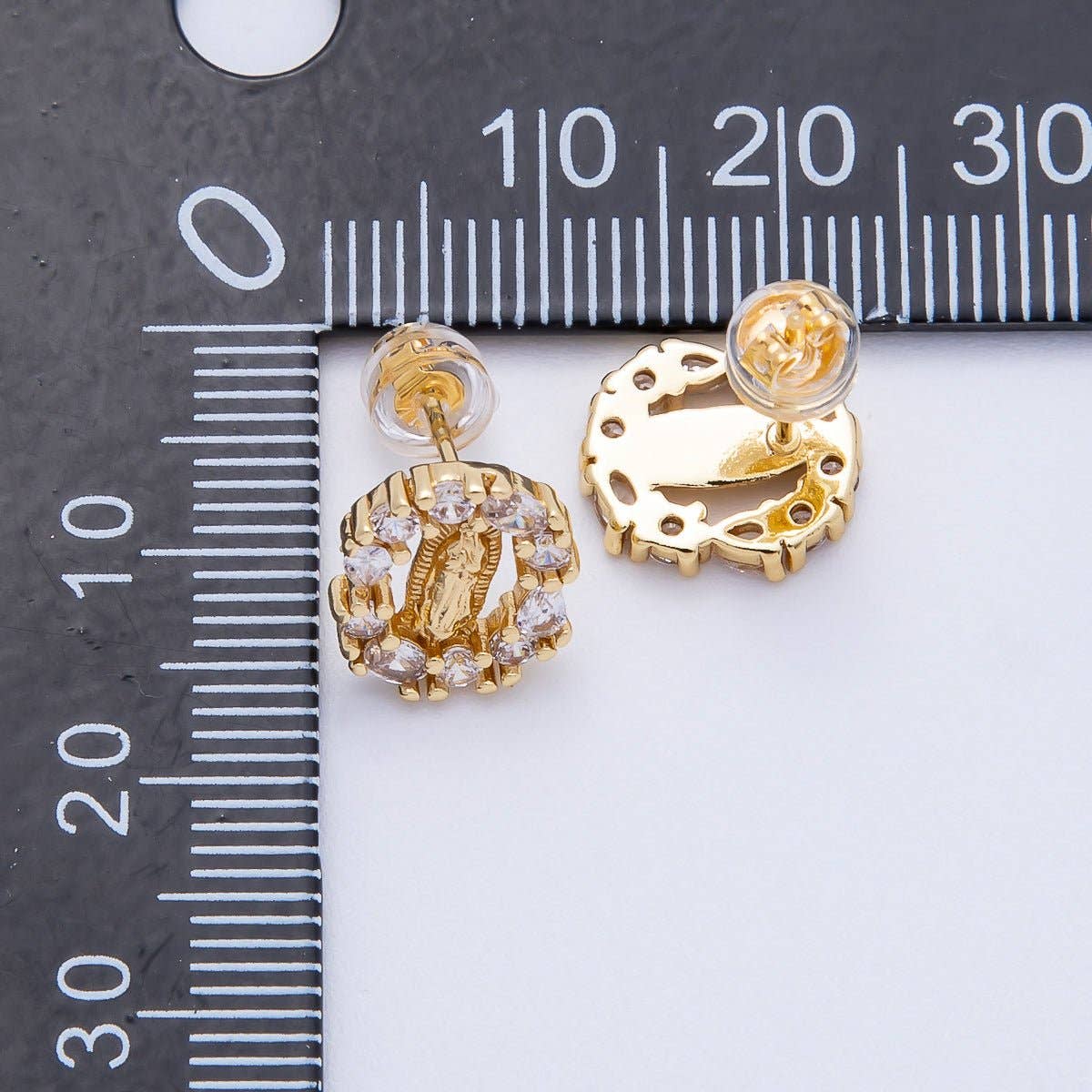 Our Lady of Guadalupe 16K Gold-Filled CZ Religious Stud Earrings