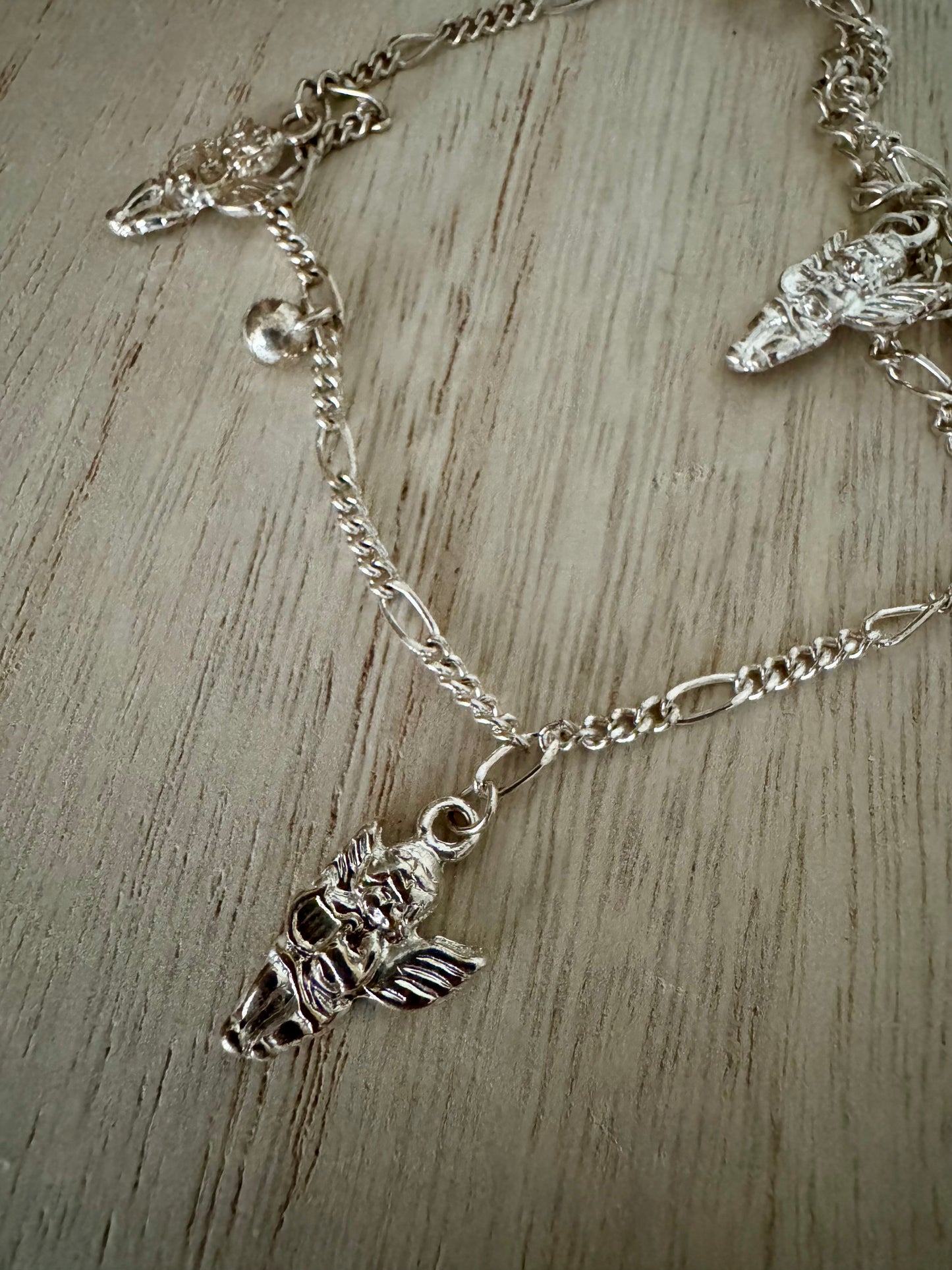 Adjustable Cherub Charm Bracelet – Silver-Colored, Three Charms – 11 Inches