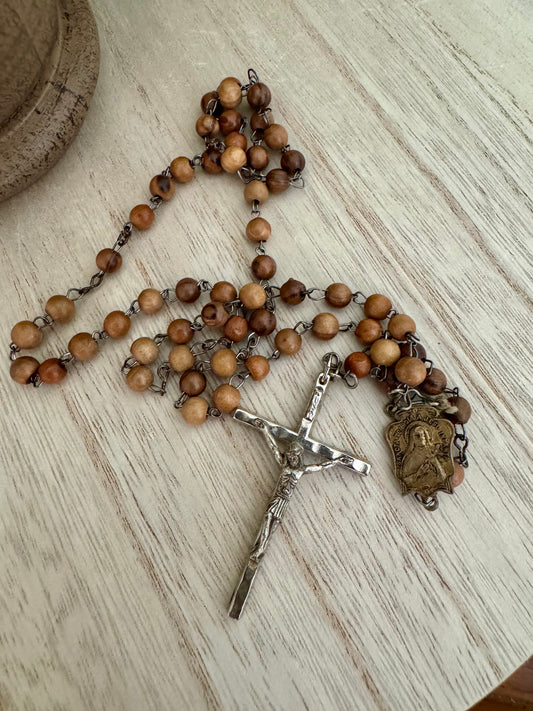 Vintage Wooden Bead Rosary – St. Teresa of the Child Jesus Centerpiece