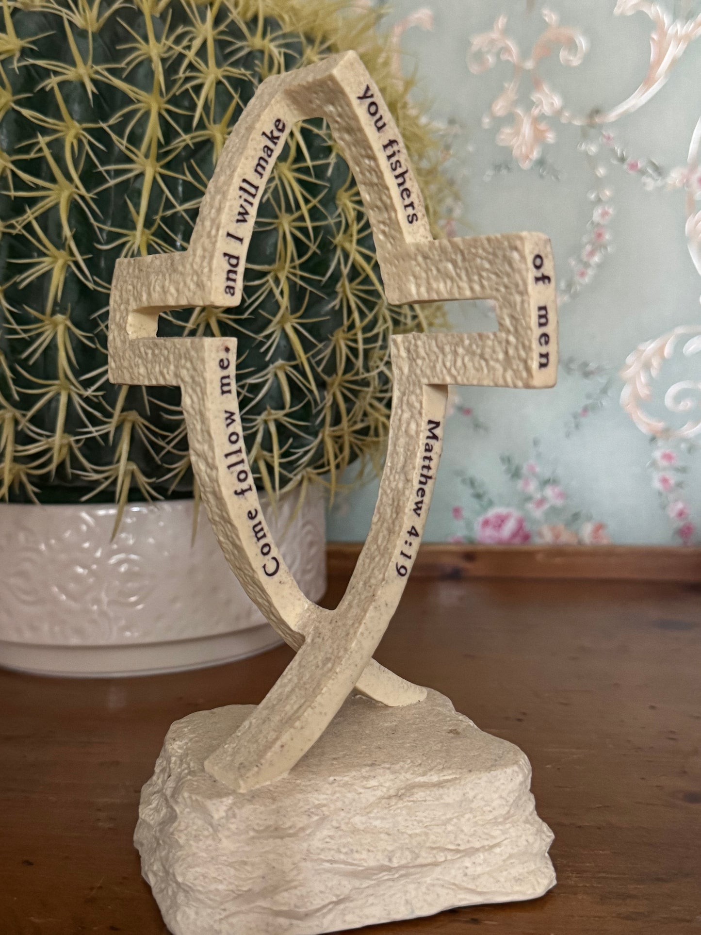Faith Stones Cross Fish Statue – Matthew 4:19